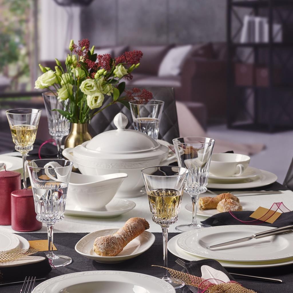 Villeroy & Boch Geschirr-Set »Tafelservice White Pearl 12er Set weiß« Spülmaschinengeeignet, Mikrowellenfest