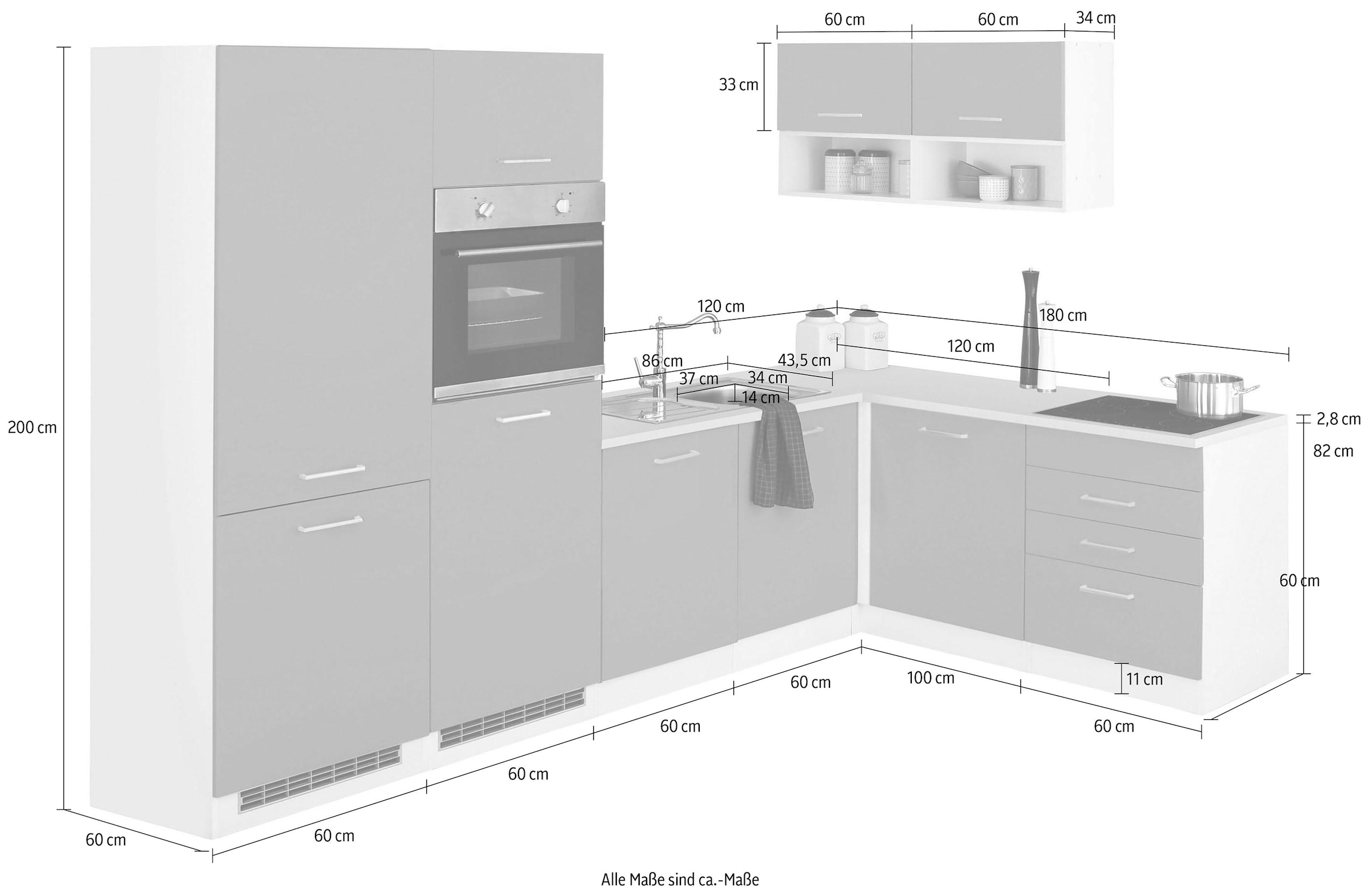 HELD Kühl/Gefrierkombi auf MÖBEL und 300x180 E-Geräte, »Visby«, ohne bestellen Geschirrspüler für cm, Winkelküche Raten