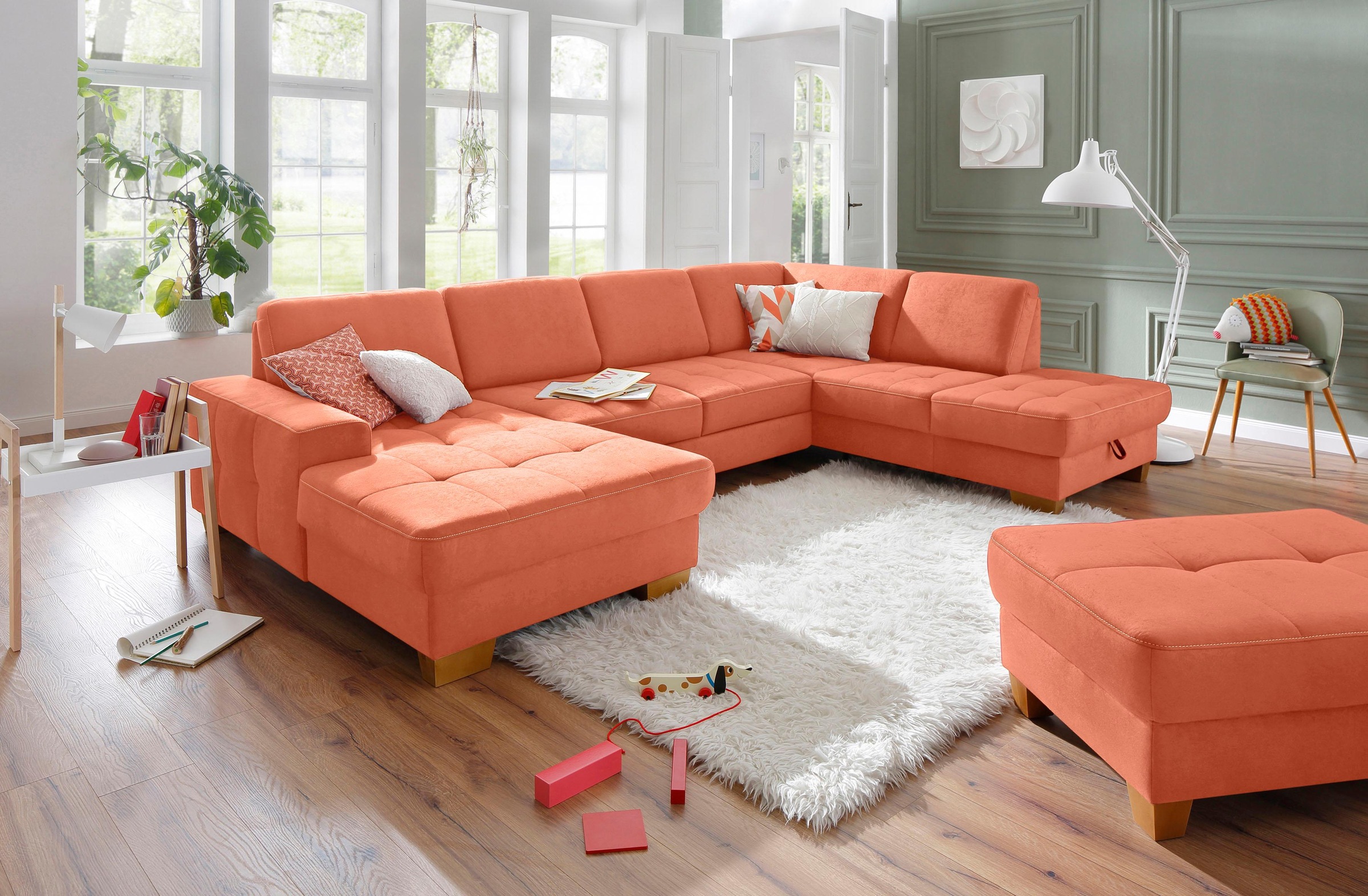 Home affaire Wohnlandschaft »Puccini U-Form« mit Federkern, Sitztiefenverstellung, Kontrastnaht