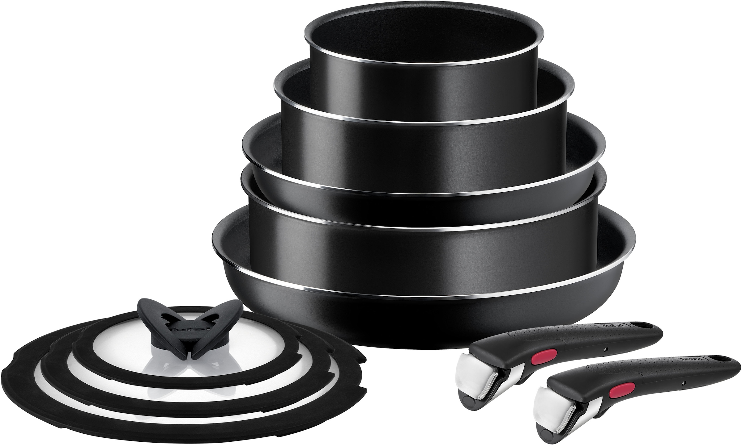 Tefal Pfannen-Set "Ingenio Easy Cook & Clean On" Aluminium Set, 10 Stk. tlg. abnehmbarer Griff, Antihaftversiegelung, Thermo-Signal, made in France