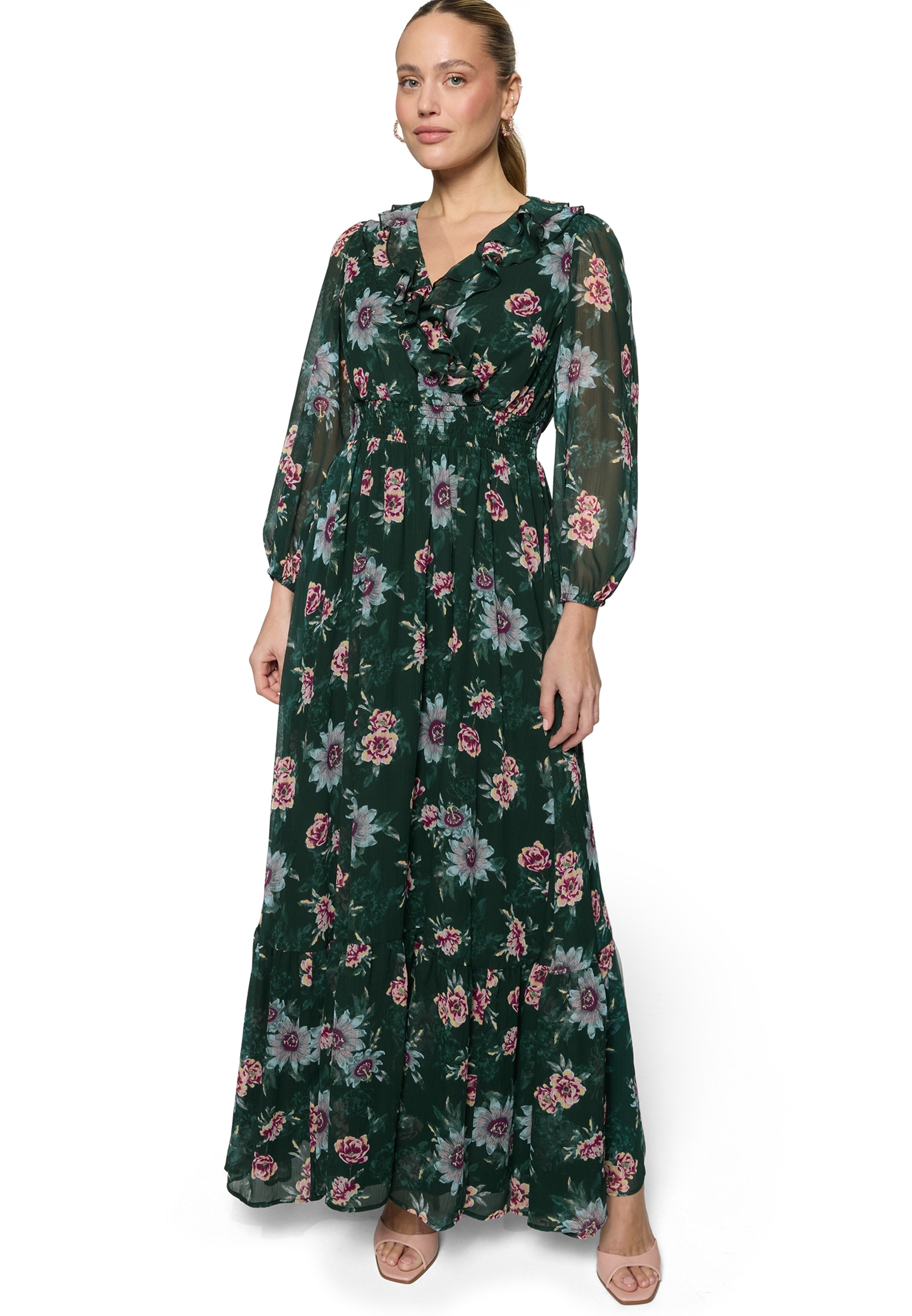 Zero Chiffonkleid »Maxikleid langarm mit Blumen«