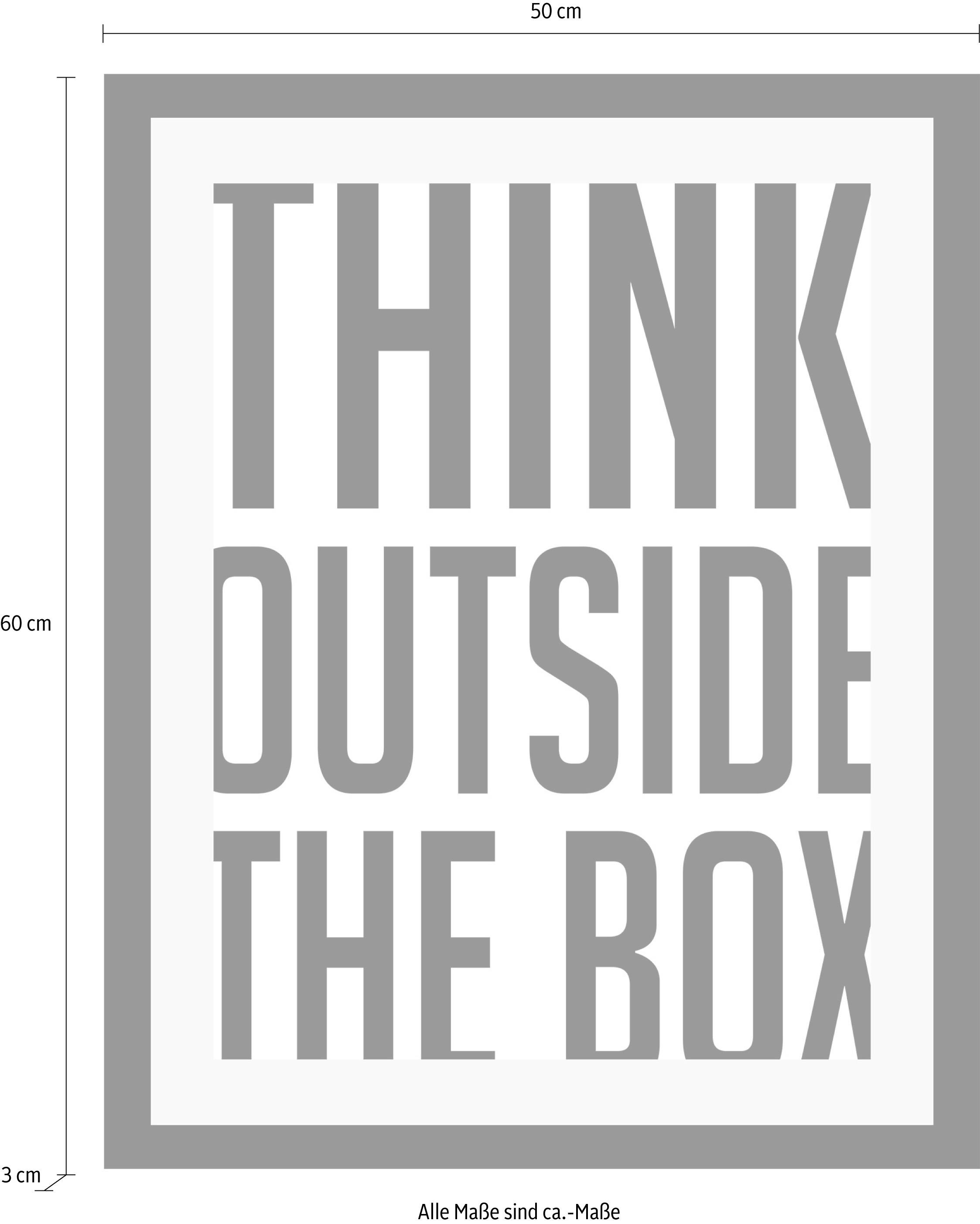 queence Bild »Think outside«, Sprüche & Texte-Schriftzug-Schwarz-Weiß-Motivationsbilder, HD Premium Poster-Druck inkl. Holzrahmen