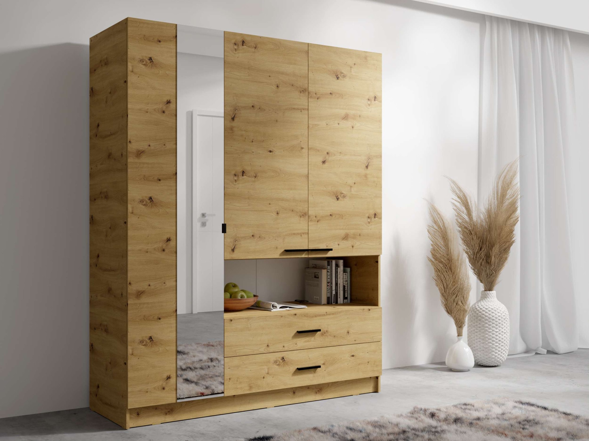 Home affaire Kleiderschrank »LAREDO Wäscheschrank komplette Innenausstattung, Maße 158,3/200,5/55cm«, Garderobe mit offenem Fach, 3 Türen und 2 Schubladen, FSC