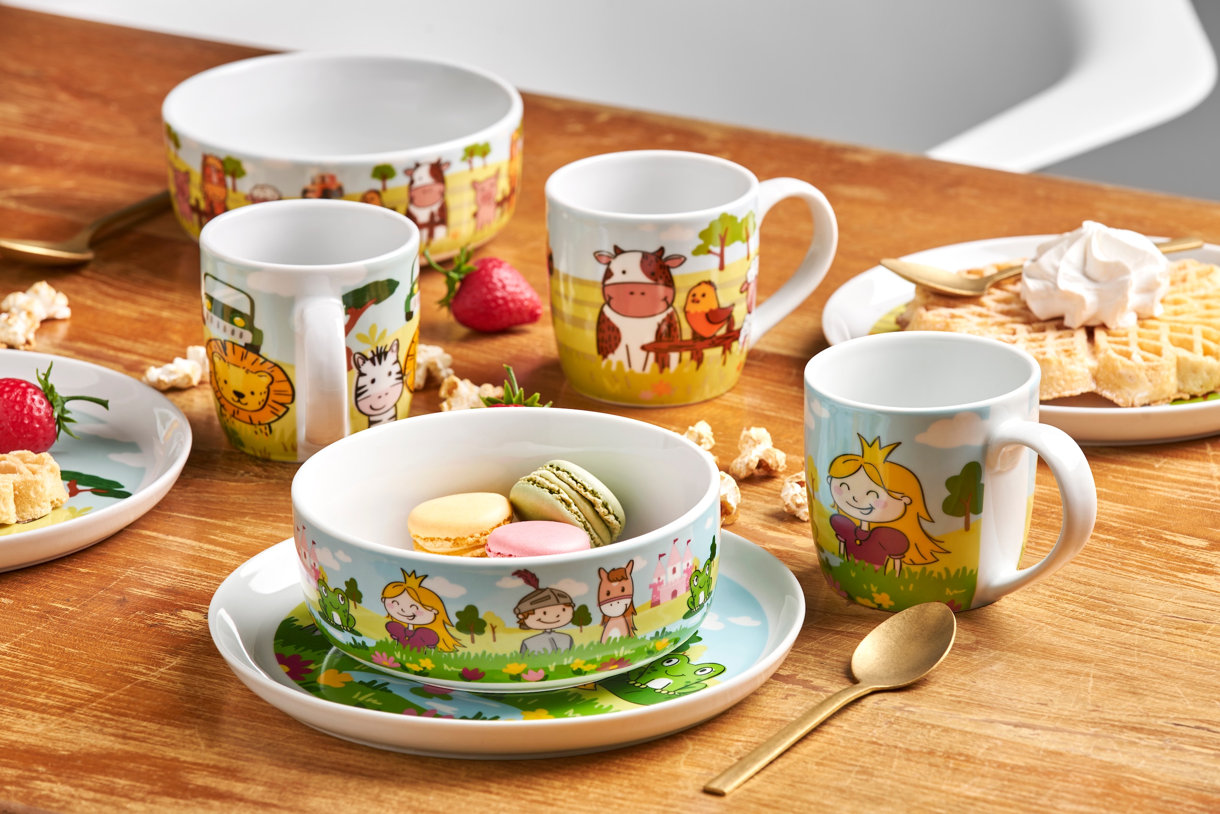 van Well Kindergeschirr-Set »Kinderset Prinzessin, 3-teilig, Geschirr-Set, Service« mit farbenfrohem Dekor, spülmaschinen- und mikrowellengeeignet