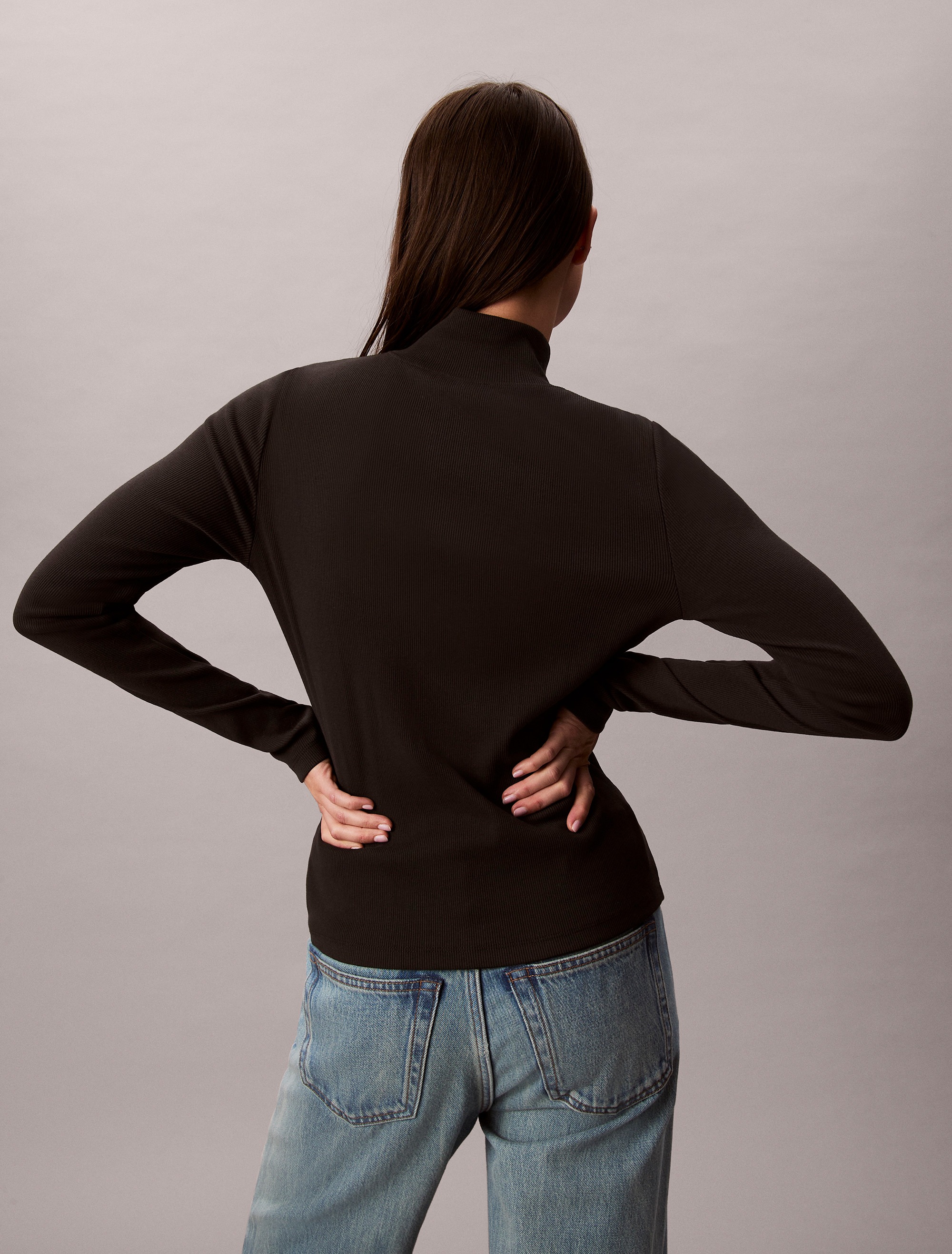 Calvin Klein Jeans Shirttop »LS WOVEN LABEL TURTLENECK« Mit Rundhalsausschnitt, regular fit