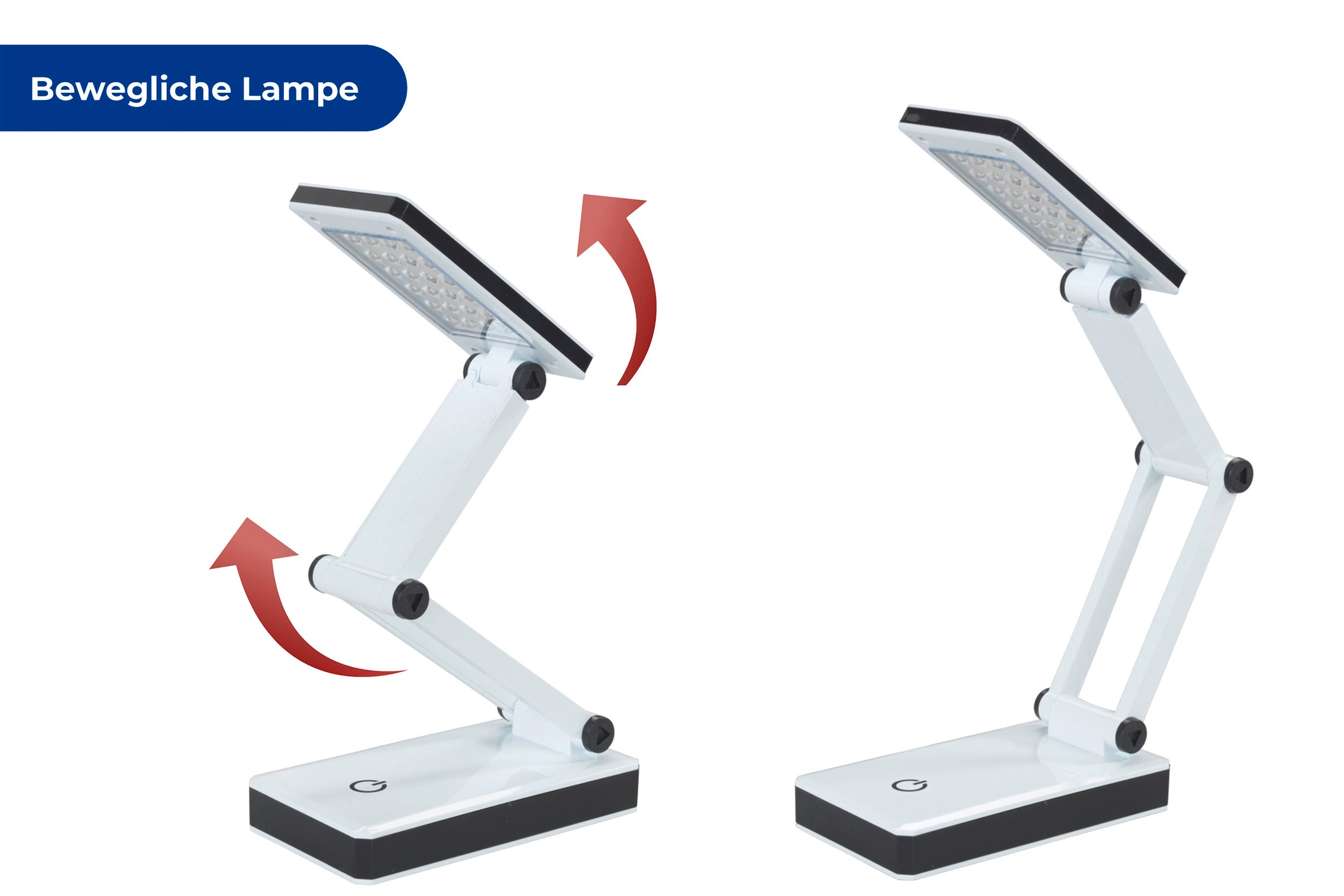 Maximex LED Schreibtischlampe »faltbar« LED-Modul 1 Stk. Neutralweiß LED Lampe, stufenlos verstellbar, USB-Port oder Batteriebetrieb