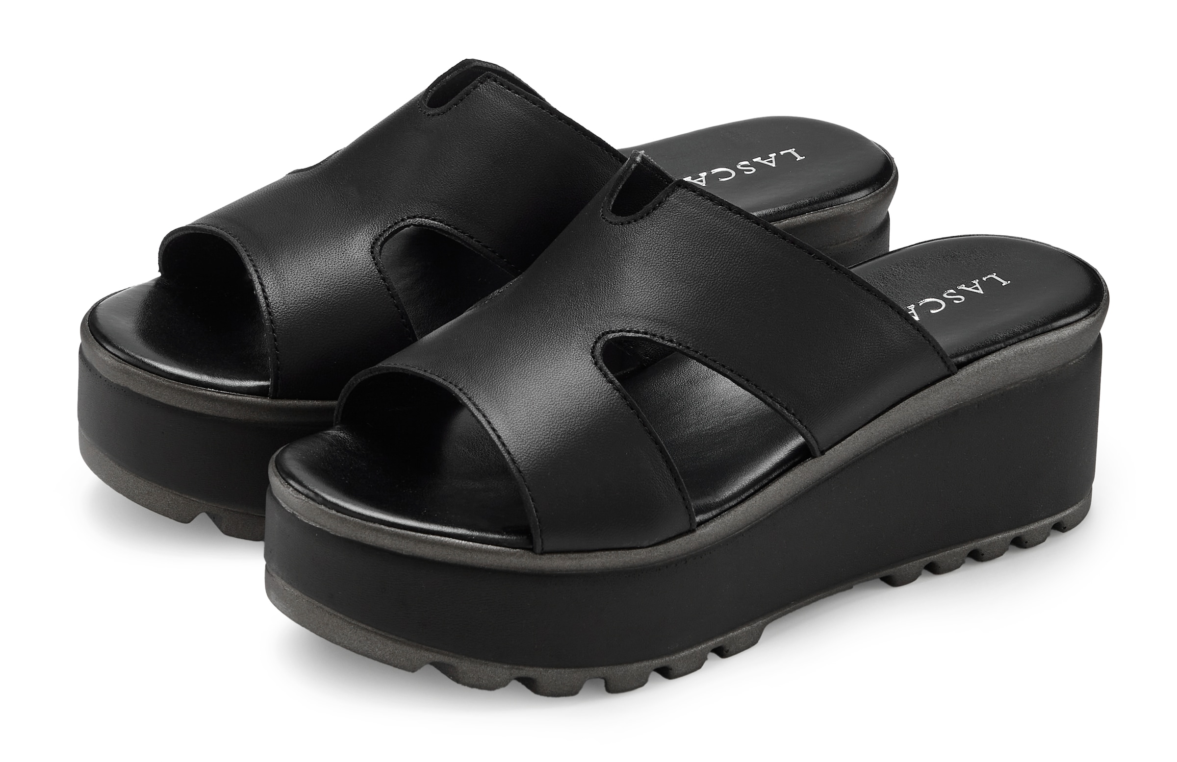 LASCANA Pantolette »Sandale, Sommerschuh, Mule, offener Schuh,«  NEU aus Leder mit Keilabsatz