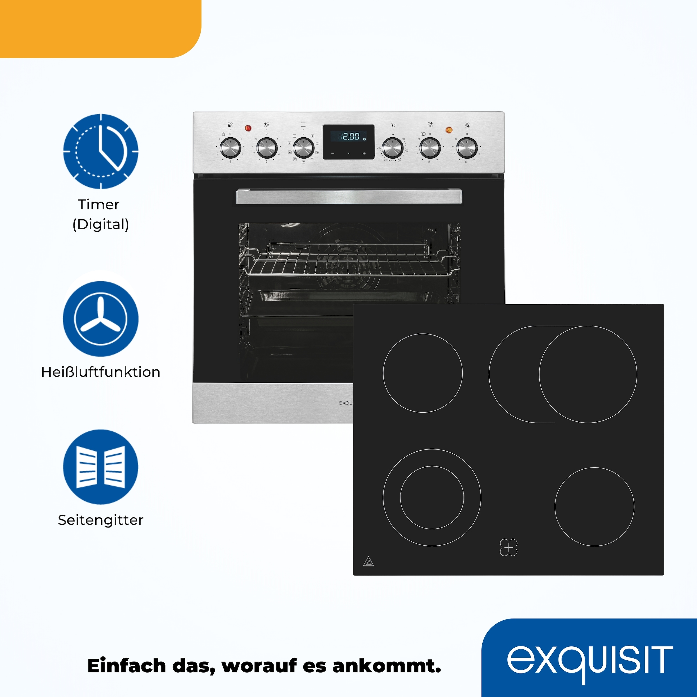 exquisit Elektro-Herd-Set »EHE185-HBZ-020«, mit Teleskopauszug nachrüstbar