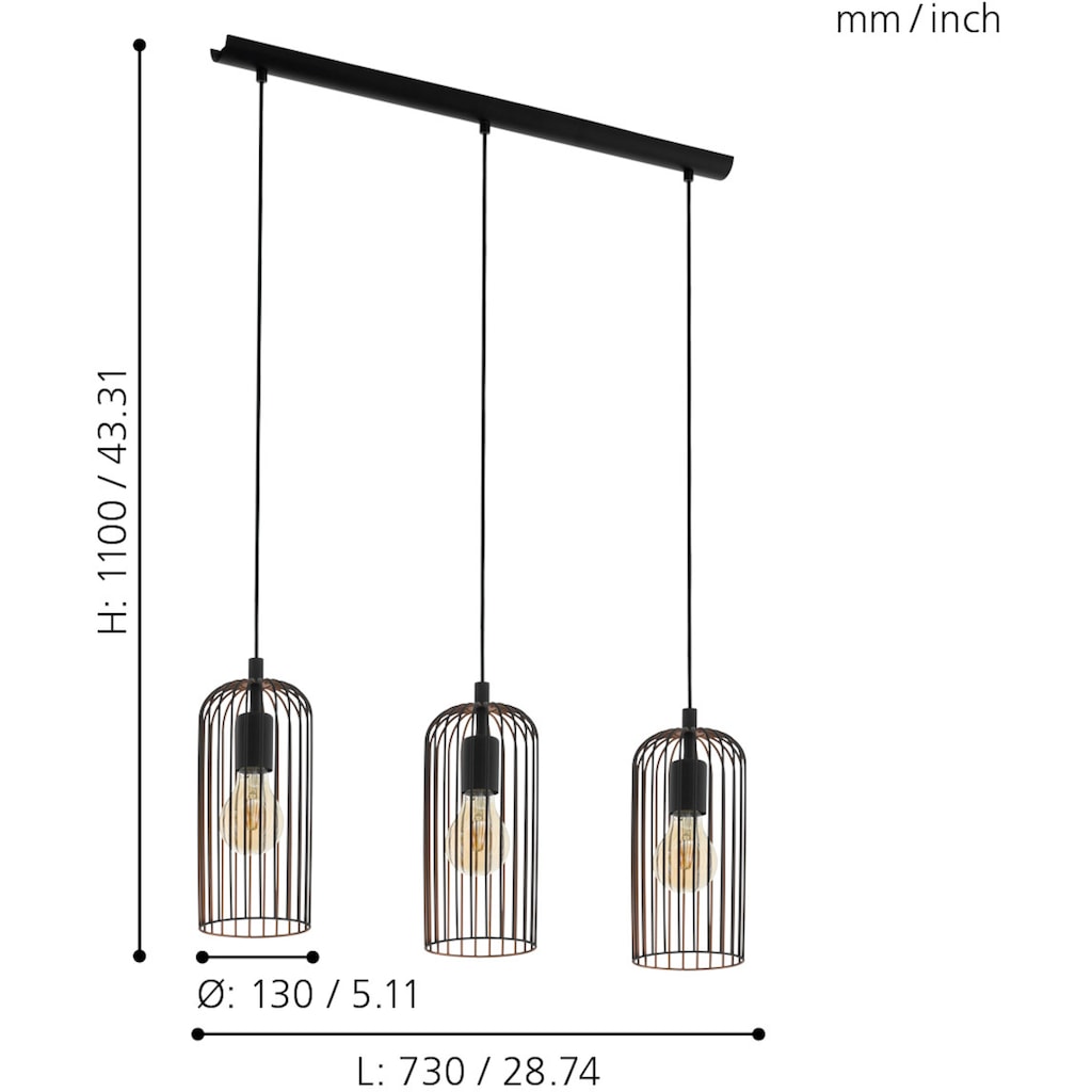 EGLO Pendelleuchte »ROCCAMENA«, 3 flammig-flammig