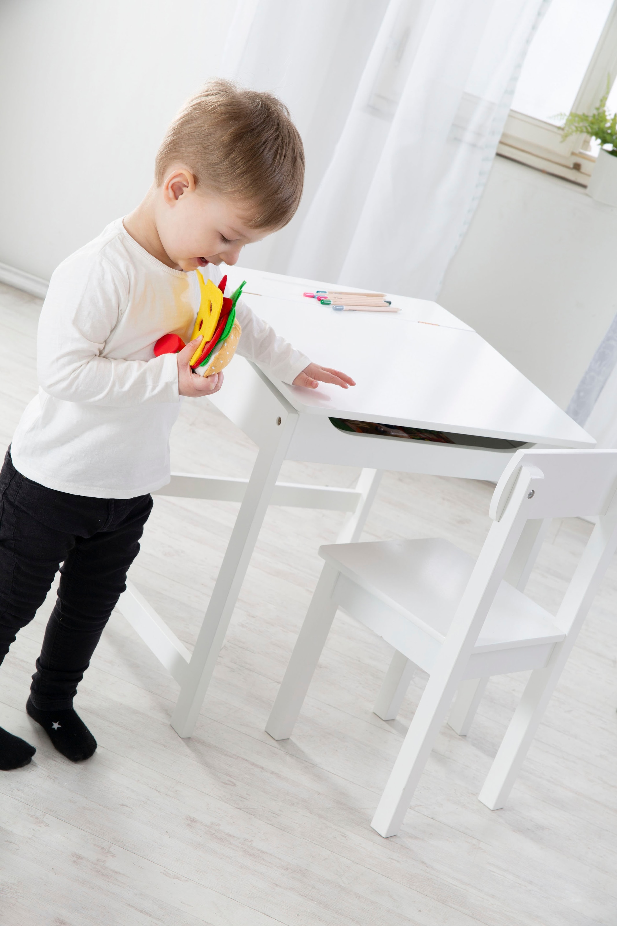 roba® Kinderschreibtisch »Schulpult, weiß«, inkluisve Stuhl