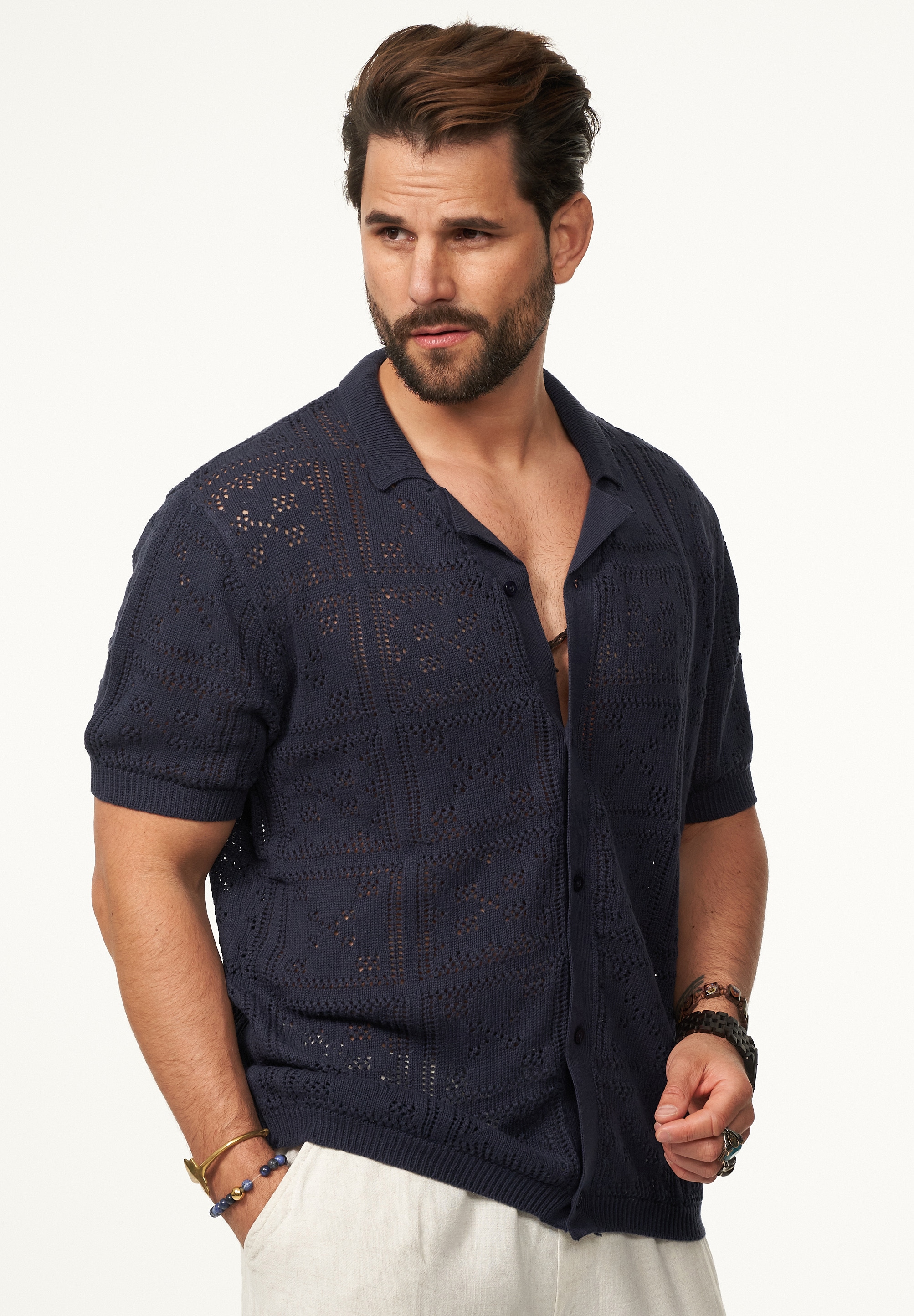 SOULSTAR Poloshirt »Kurzarm Strickhemd im Cardigan Stil mit Knopfleiste für Herren« Herren Kurzarm Strick Polo-Hemd Cardigan T-Shirt