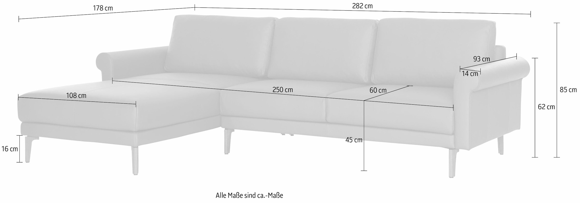 hülsta sofa Ecksofa »hs.450«, Raten Armlehne modern 282 Schnecke auf kaufen cm, Fuß Breite Nussbaum Landhaus