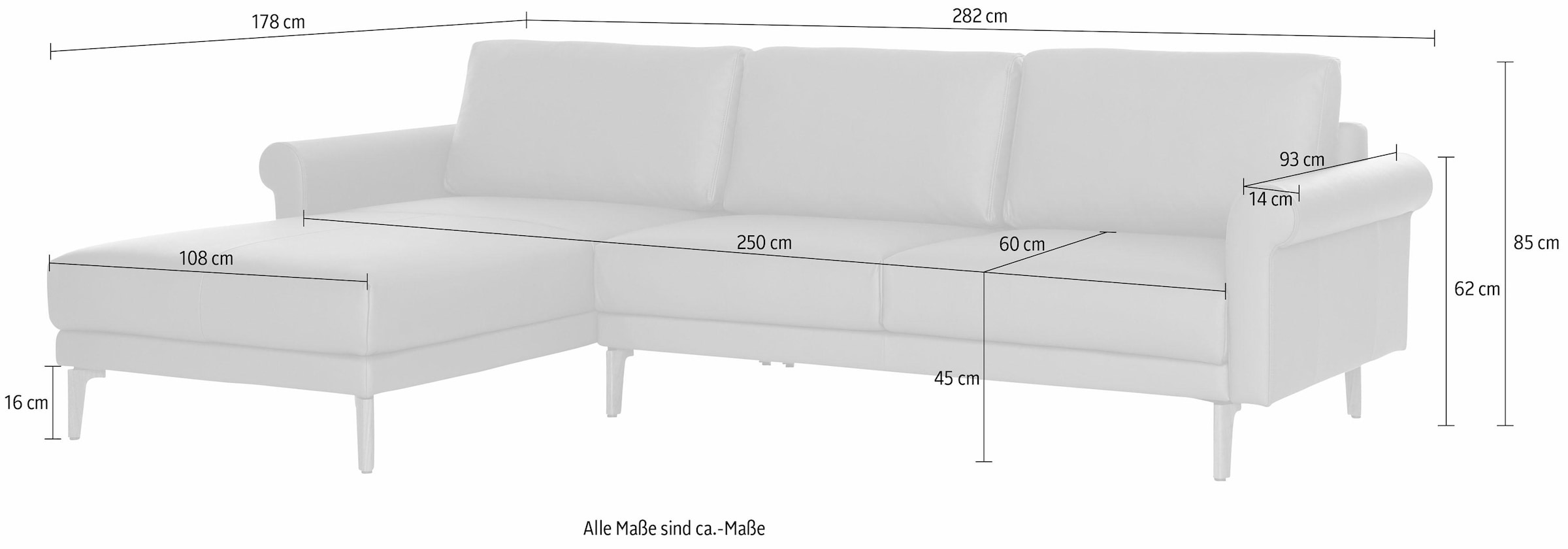 Raten kaufen Schnecke sofa auf cm, Fuß 282 Armlehne Breite modern »hs.450«, Nussbaum Landhaus, hülsta Ecksofa