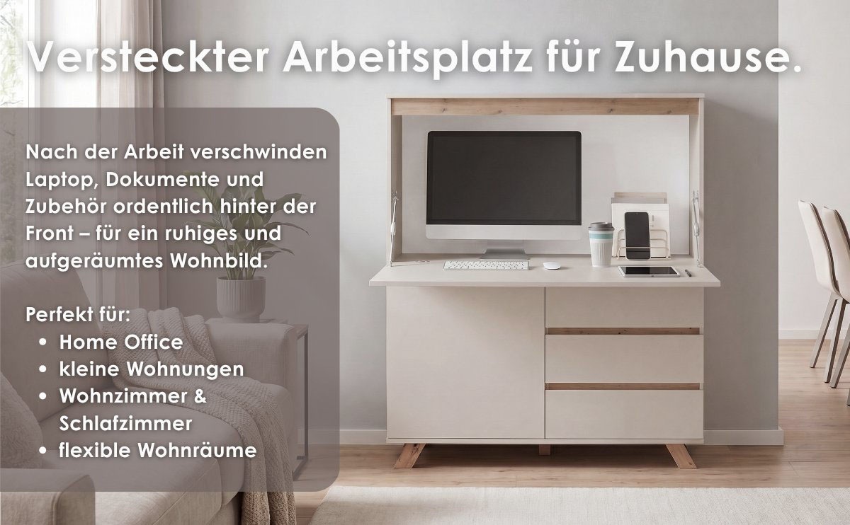 byLIVING Sekretär »VALENTIN« 1 Stk. tlg. Kaschmir / Artisan Eiche (Eiche-Optik), Klapptür, Stauraum, B: 120 cm