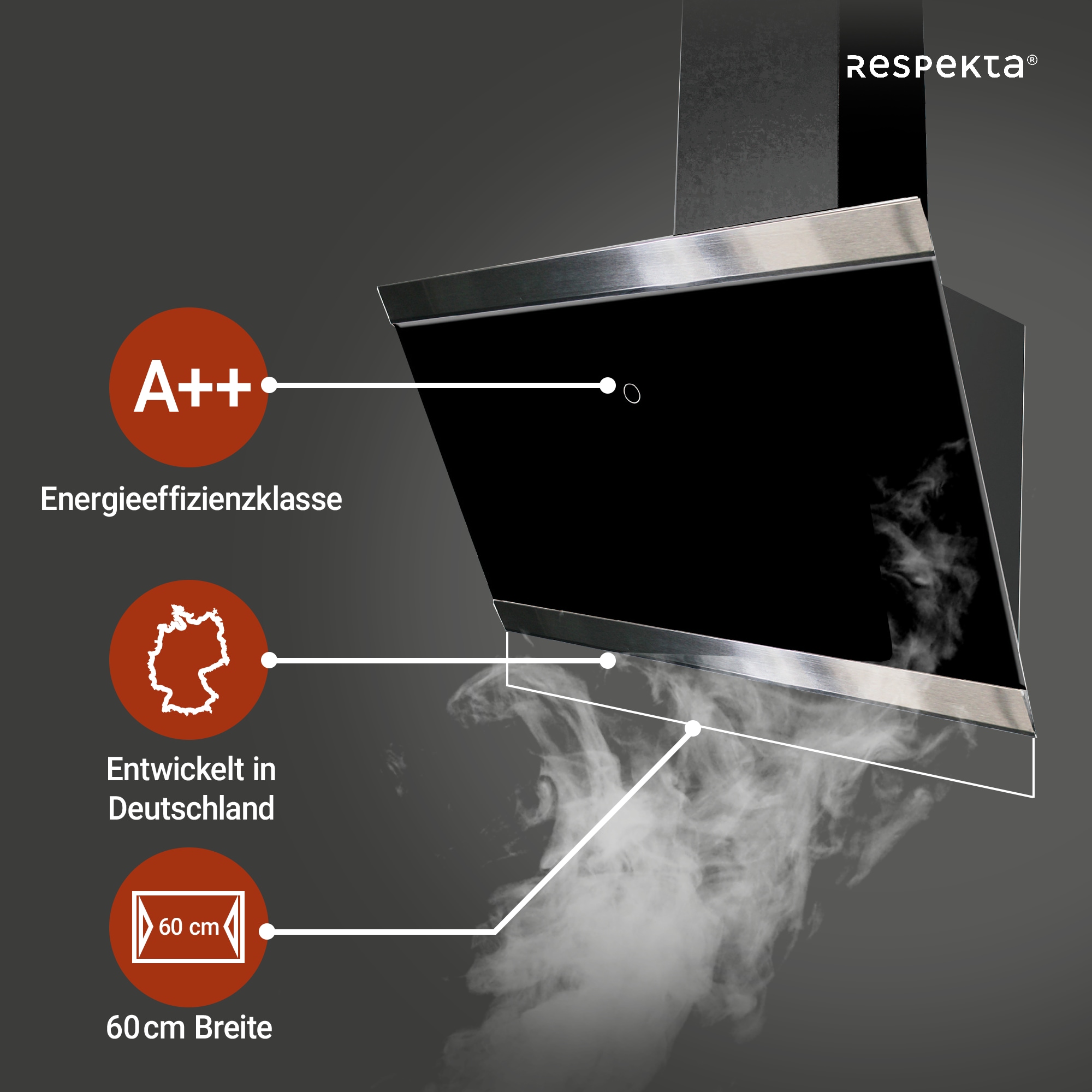 RESPEKTA Kopffreihaube »CH89060S«, 60 cm, 9 Leistungsstufen, LED-Beleuchtung, Ab- und Umluftfähig