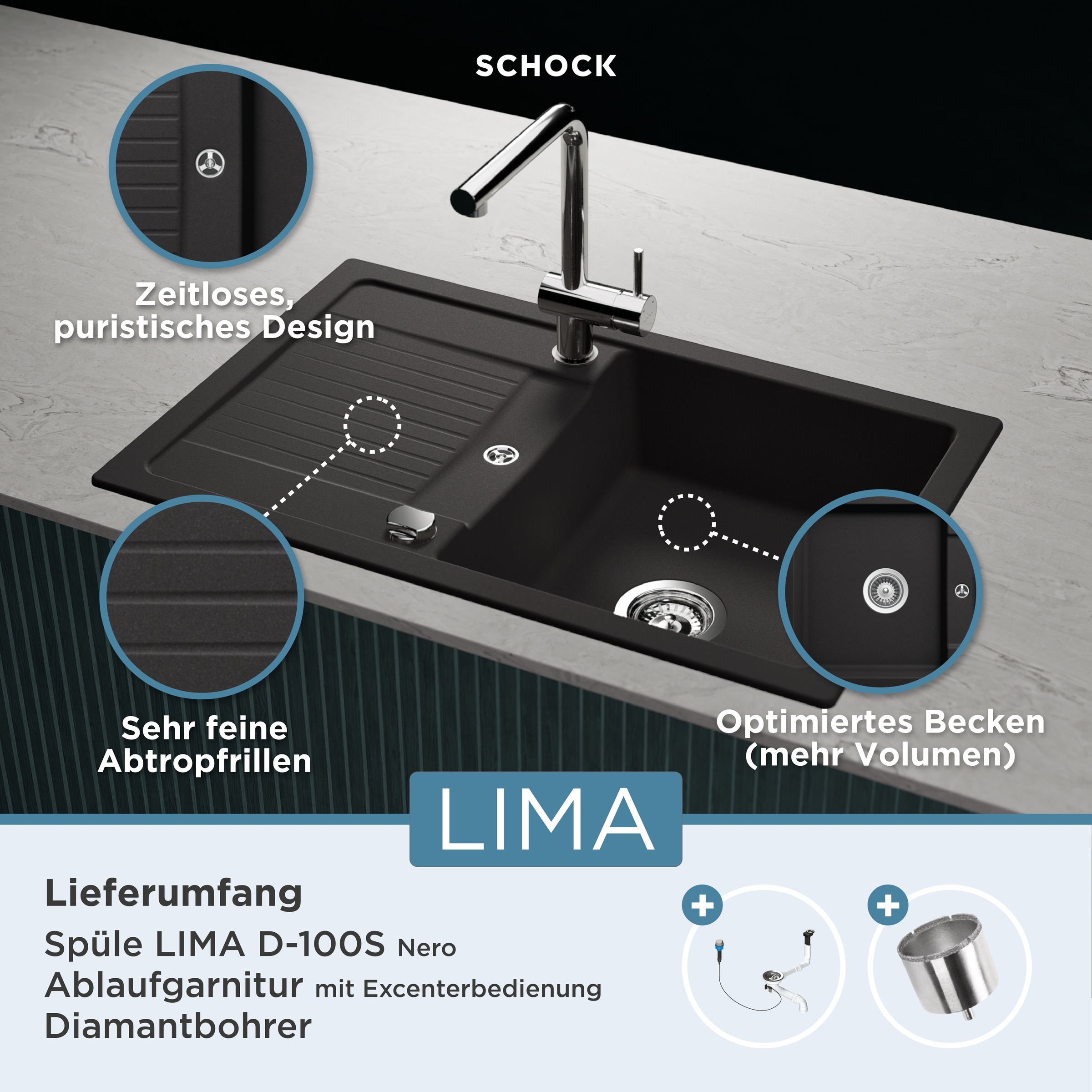 Schock Granitspüle »Lima D-100S«, 78/50 cm, Auflagespüle