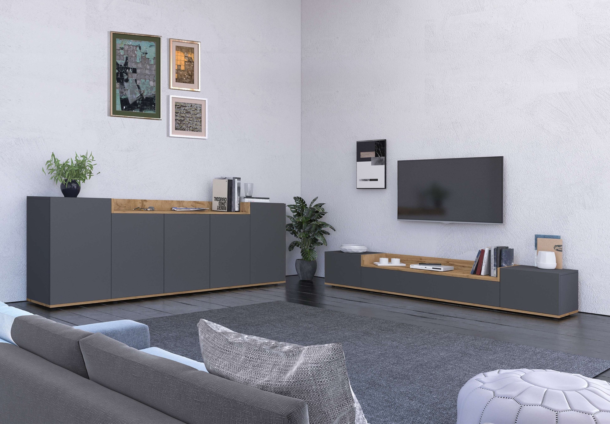OTTO home Sideboard »BOLSENA, Kommode, Schrank,Lowboard mit 8 Fächer und offenes Ablagefach« 1 Stk. tlg. stehend/hängend montierbar, Made in Italy, B/T/H: 200 × 35 × 71,2 cm