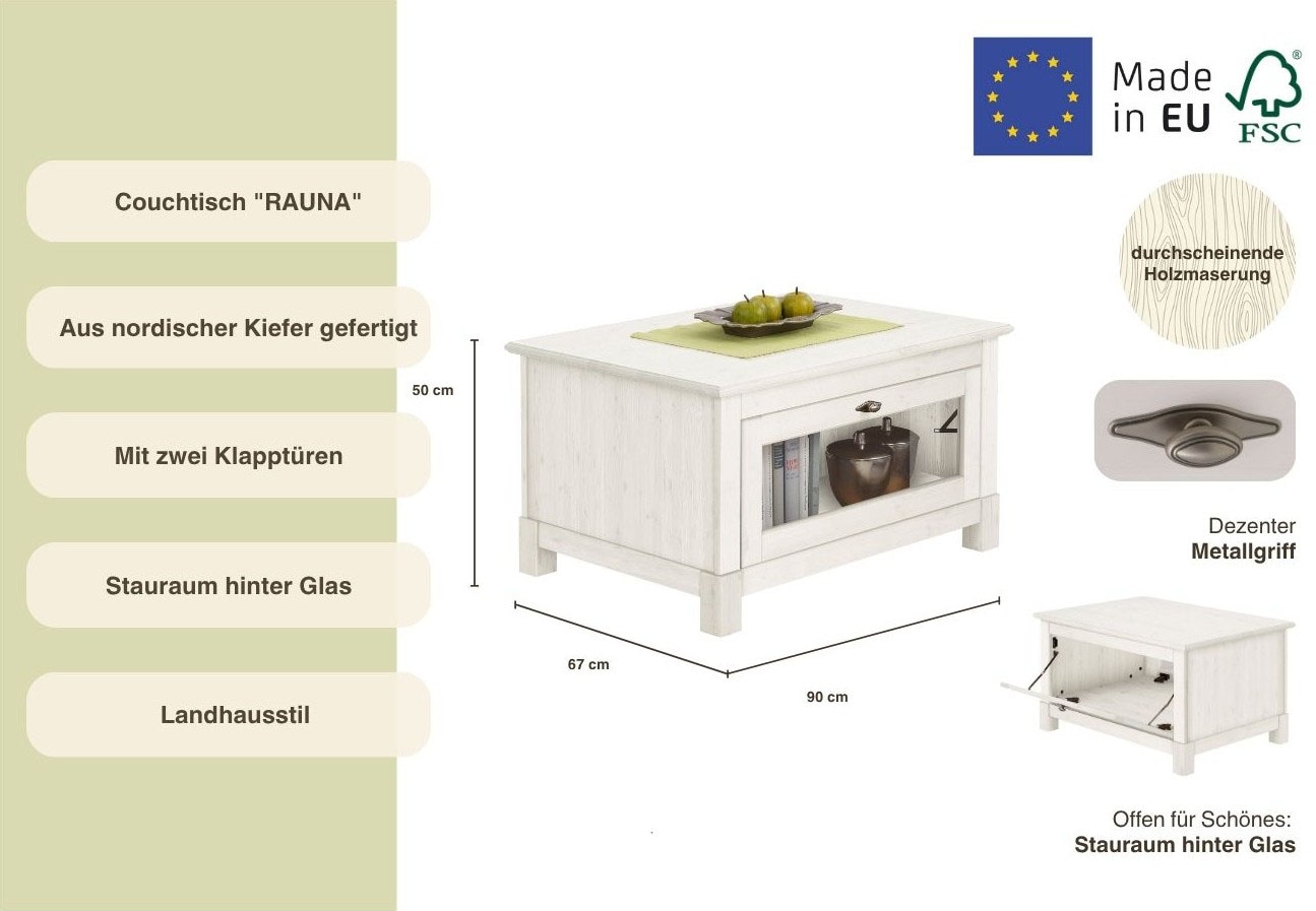 Home affaire Couchtisch »Rauna«, Breite 90 cm, FSC®-zertifiziertes Massivholz