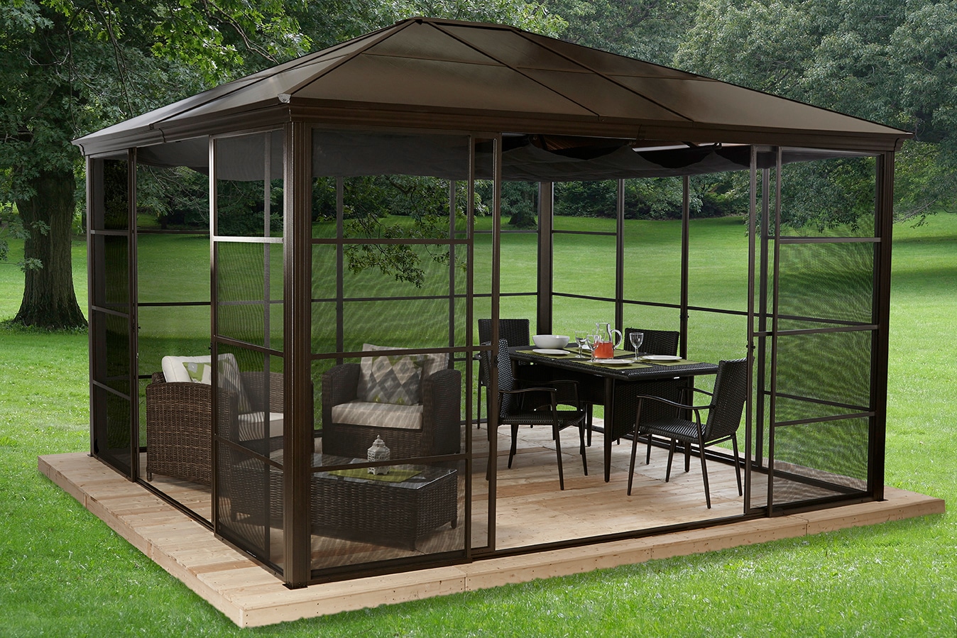 Sojag, Pavillon »Castel 12x14« BxT: 362x427 cm, inkl. Sonnensegel, braun, B/H/T: 362 cm x 296 cm x 427 cm, braun
