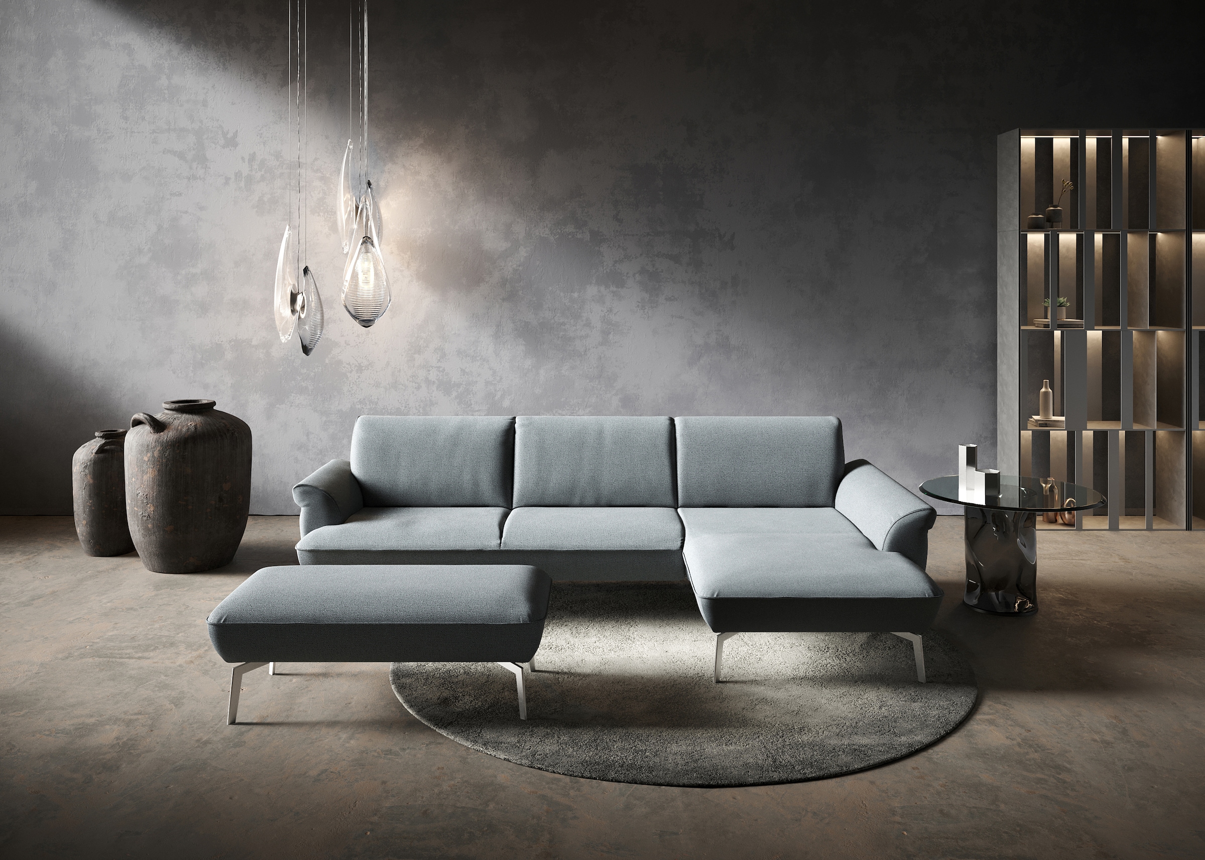 Ecksofa »himolla 9900«, (mit Hocker), Recamiere rechts o. links, Füße Aluminium, mit...