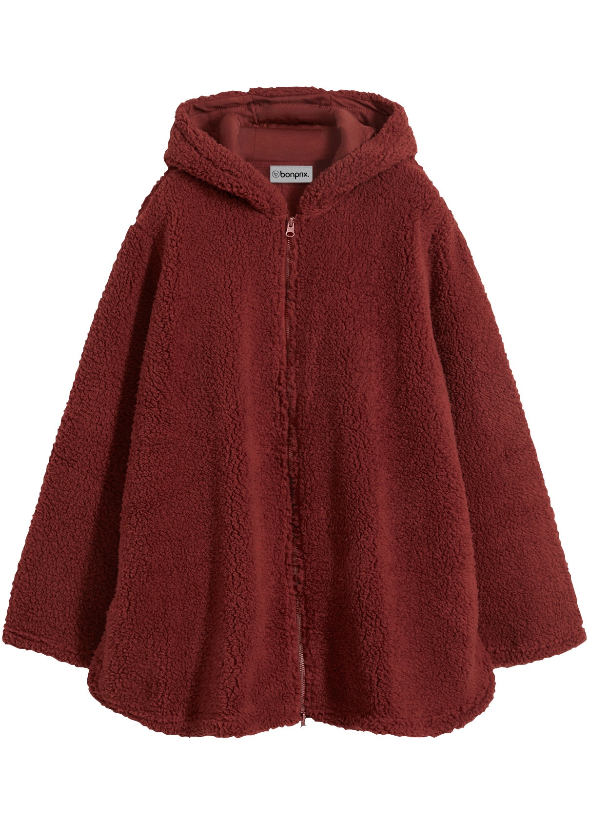 bonprix Fleecejacke mit Kapuze aus kuscheligem Teddymaterial, mit Stehkragen und Kapuze, in A-Linie
