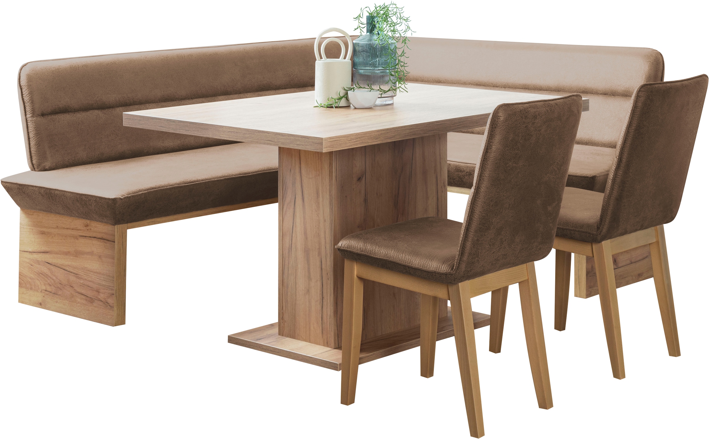 Home affaire Eckbankgruppe »Beluna + Cross Essecke Sitzgruppe Eckbank Küchenbank BESTSELLER« Set, Eckbank, 2 Stühle und Tisch, 4 Stk. tlg. Sitzgruppe Esszimmer Stühle Tisch und Bank bequem gepolstert