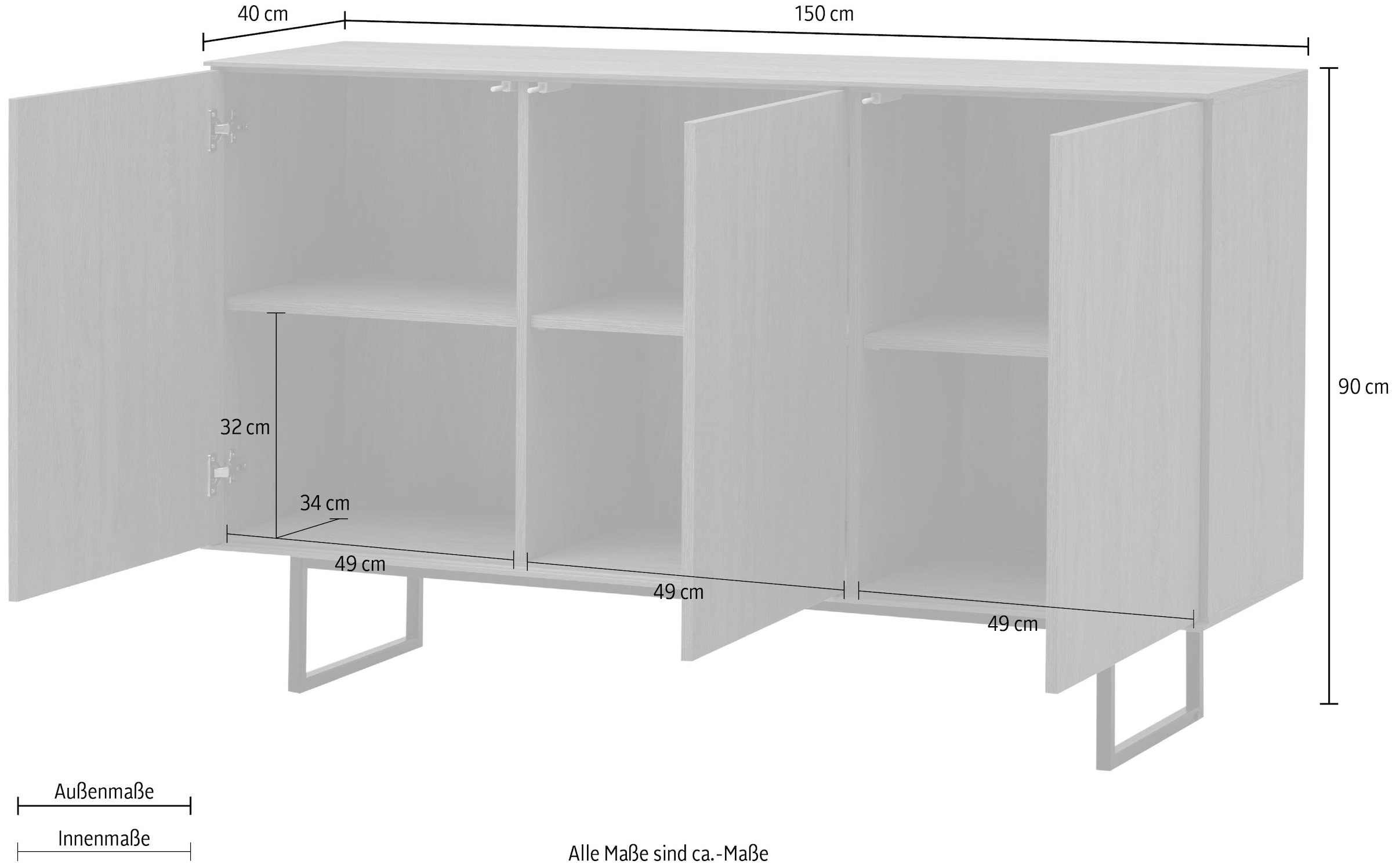 Home affaire Sideboard »Lund, moderner Schrank, Kommode mit Kufengestell« optisch dünner Oberboden, hochwertige Optik, ausreichend Stauraum