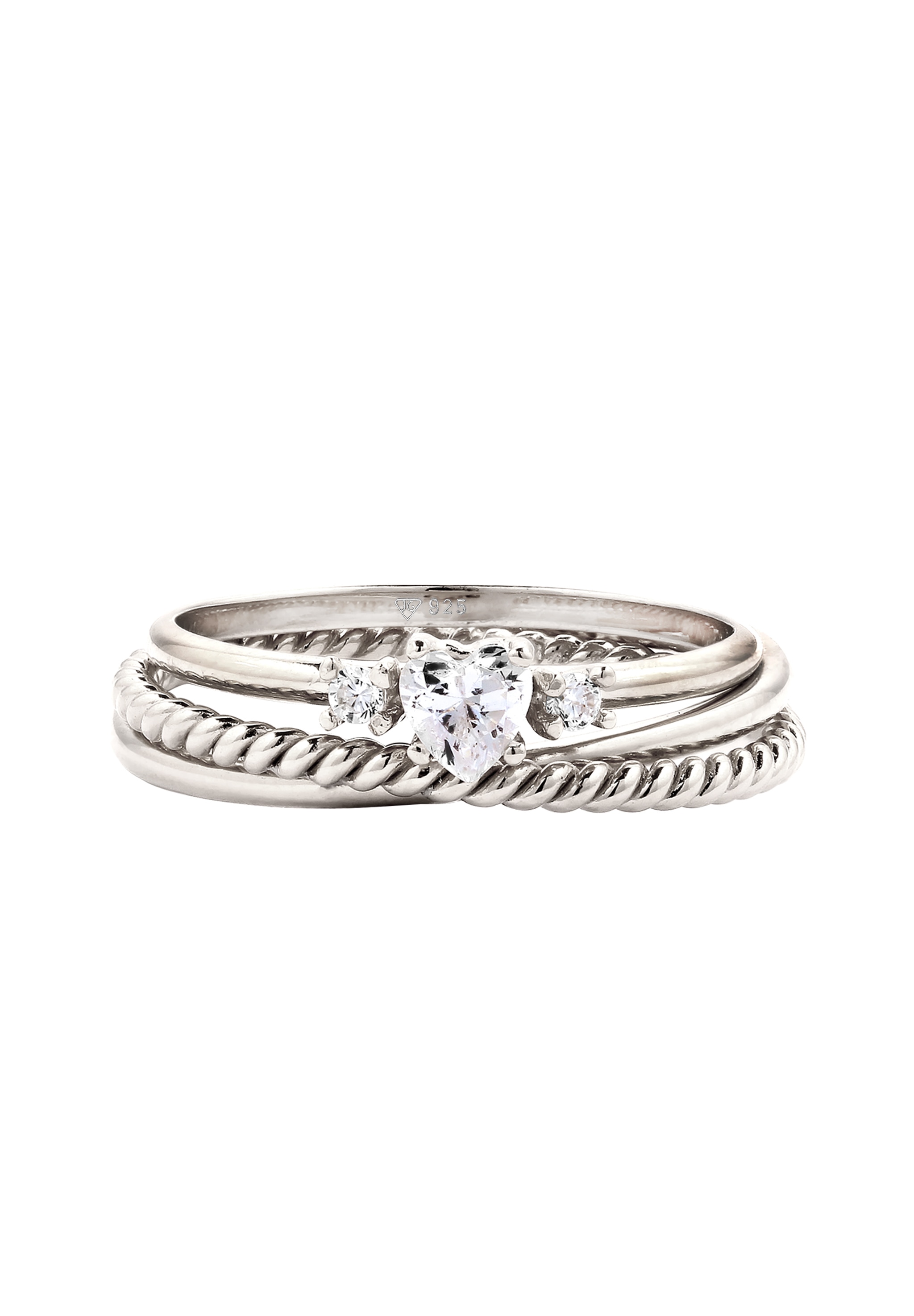 Elli Ring-Set »Ring Ringset Herz Zirkonia Weiß 925 Sterling Silber«