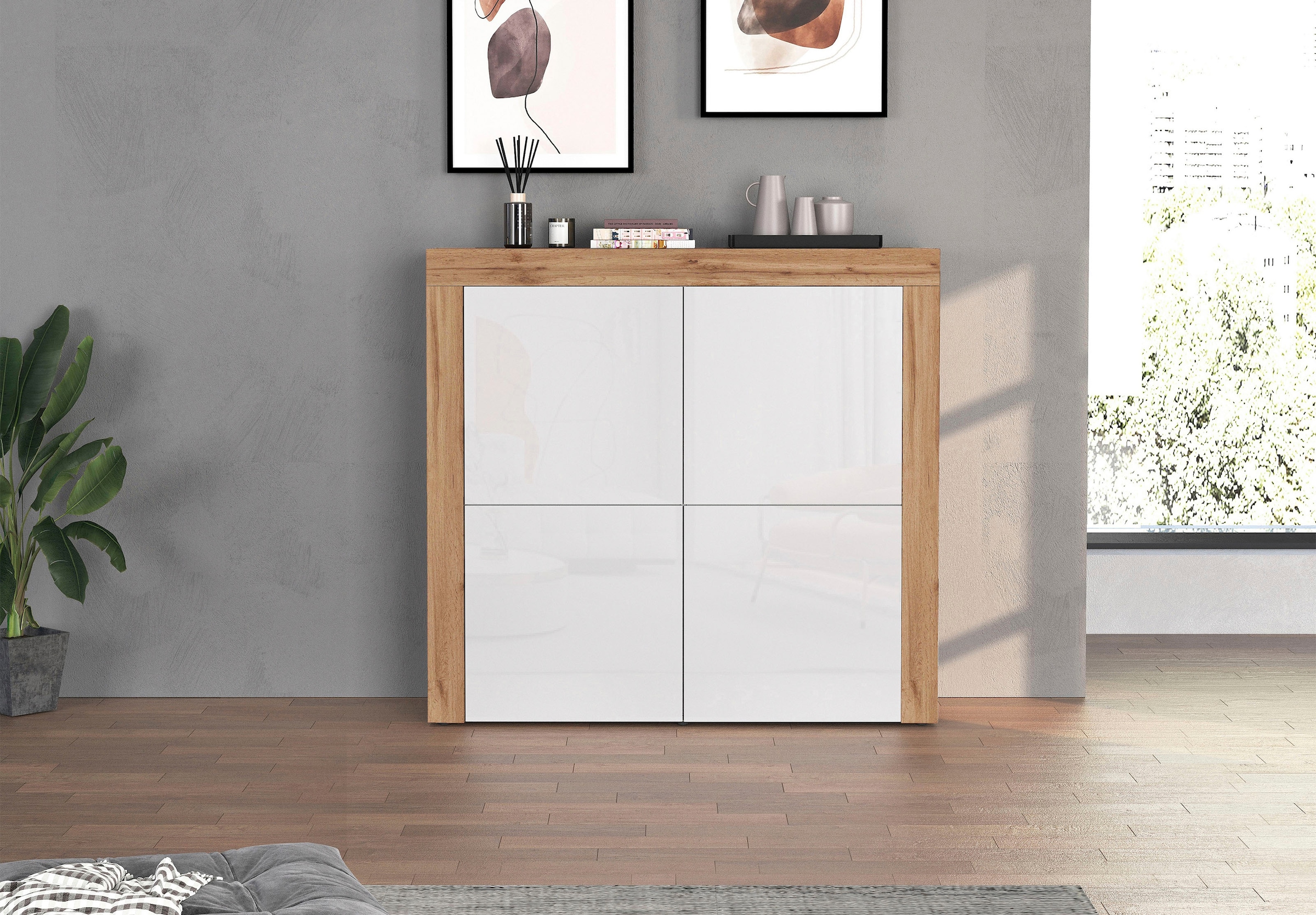 OTTO home Highboard »CHRONOS Breite 140 cm mit 4 Türen und 8 Fächer 'Made in Italy'« 1 Stk. tlg. Hohes Sideboard, Kommode, Schrank, Grifflos mit Push to Open