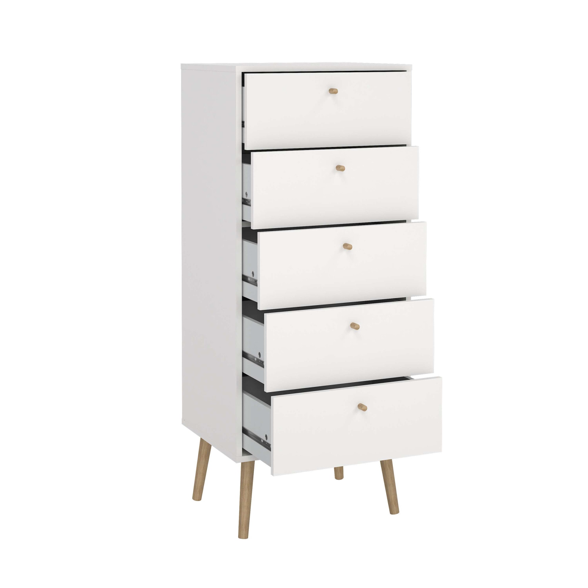 andas Highboard »Bodo, Hochkommode, Aufbewahrung, Stauraum«, mit 5 Schubladen, Beine und Griffe aus Echtholz, Breite 50 cm