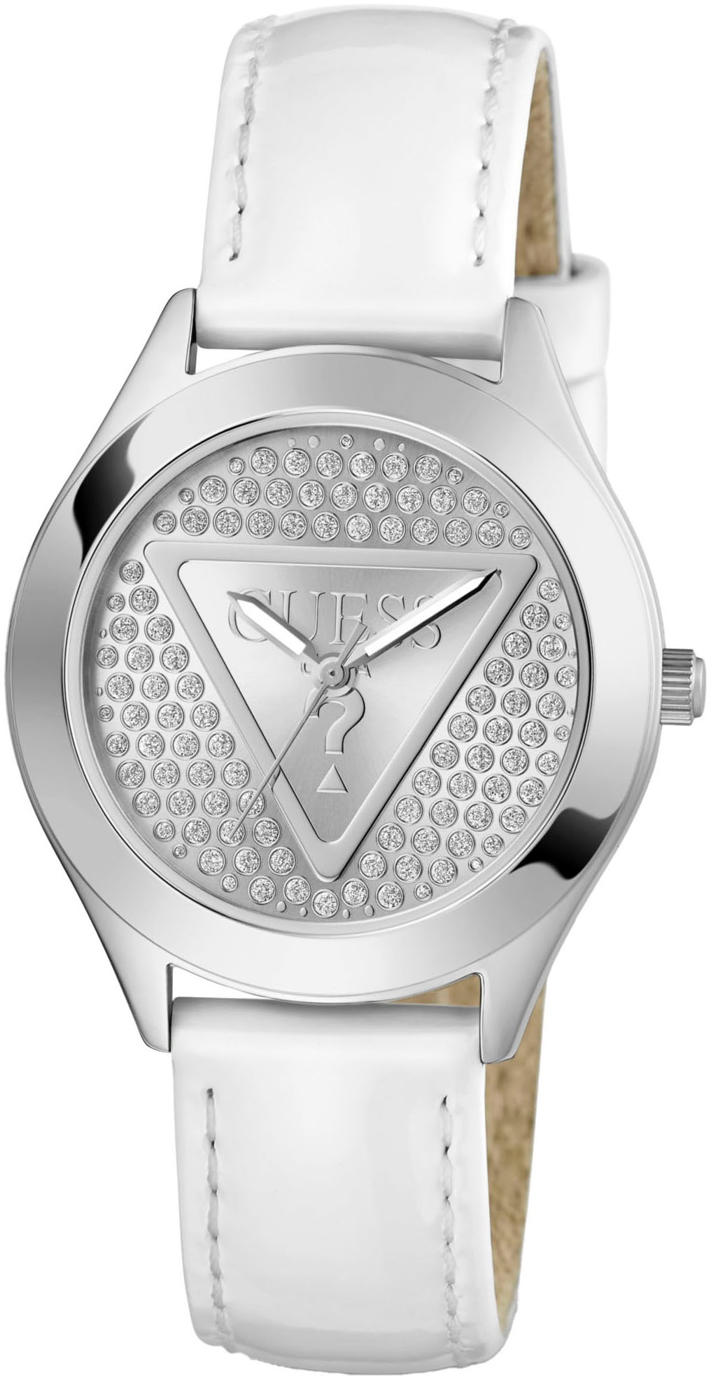 Guess Quarzuhr »GLITZ PLAQUE«, Armbanduhr, Damenuhr, Lederarmband