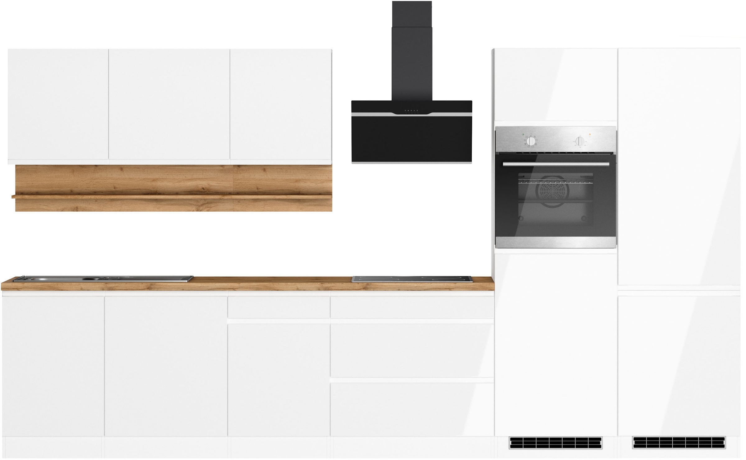 KOCHSTATION Küchenzeile "KS-Virginia,neu in verbesserter Ausführung" Arbeitsplatte 38 mm stark, Stauraum, Softclose, Breite 360 cm, Softclose, wahlweise mit E-Geräten und Induktion
