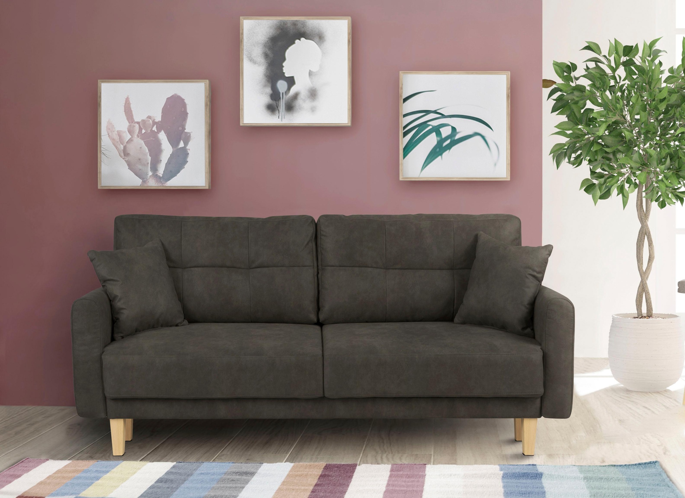 Home affaire 2-Sitzer »TRIPLO mit Wellenunterfederung, Maße B/T/H: 165/100/89 cm«, Sofa mit Steppung im Rückenbereich, incl. Rückenkissen und Zierkissen