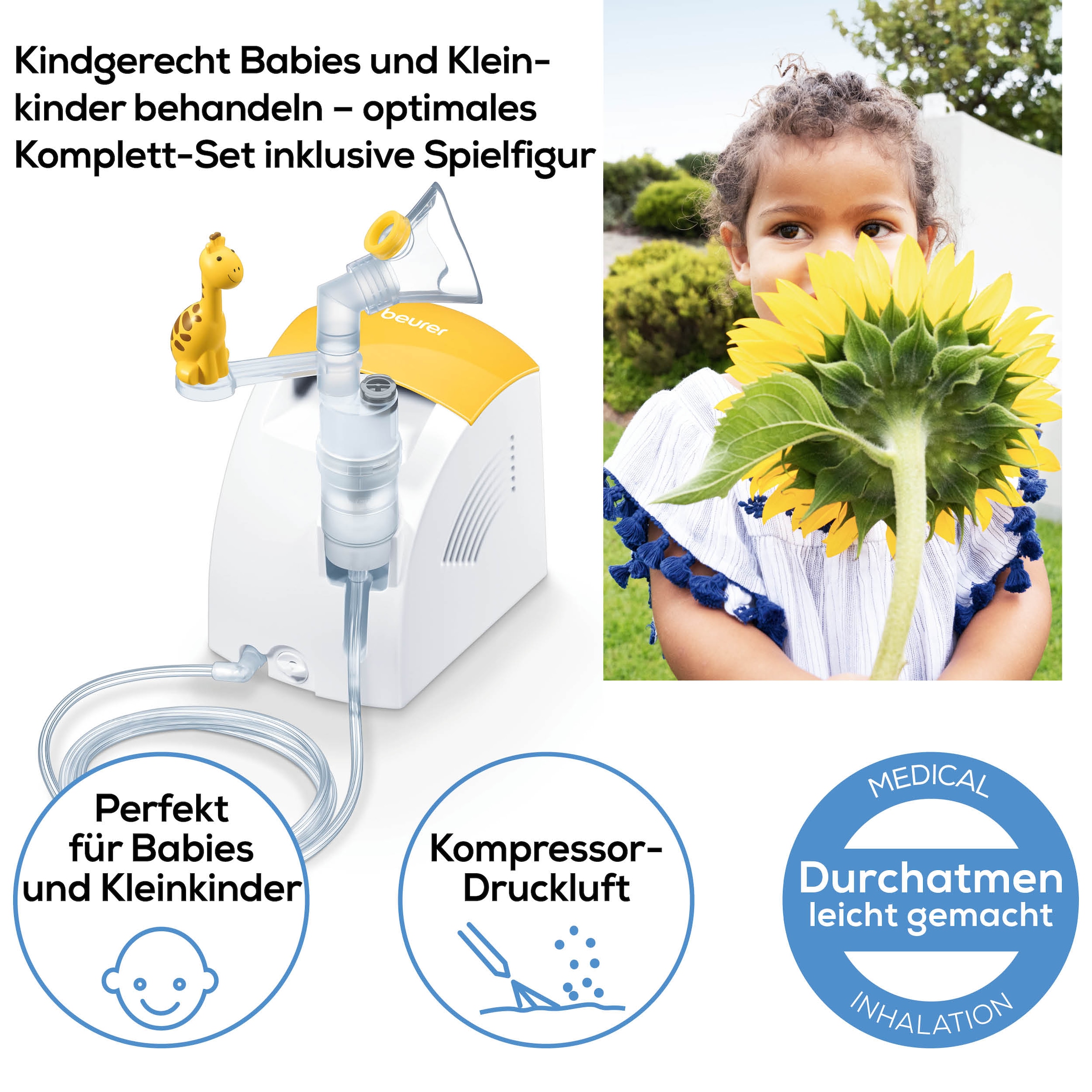 BEURER Inhalationsgerät »IH 26 Kinder Inhalator, Behandlung der oberen und unteren Atemwege«, (Set, 12 tlg.), Kinderfreundliches Design, zur Anwendung bei Erkältung, Asthma, etc.