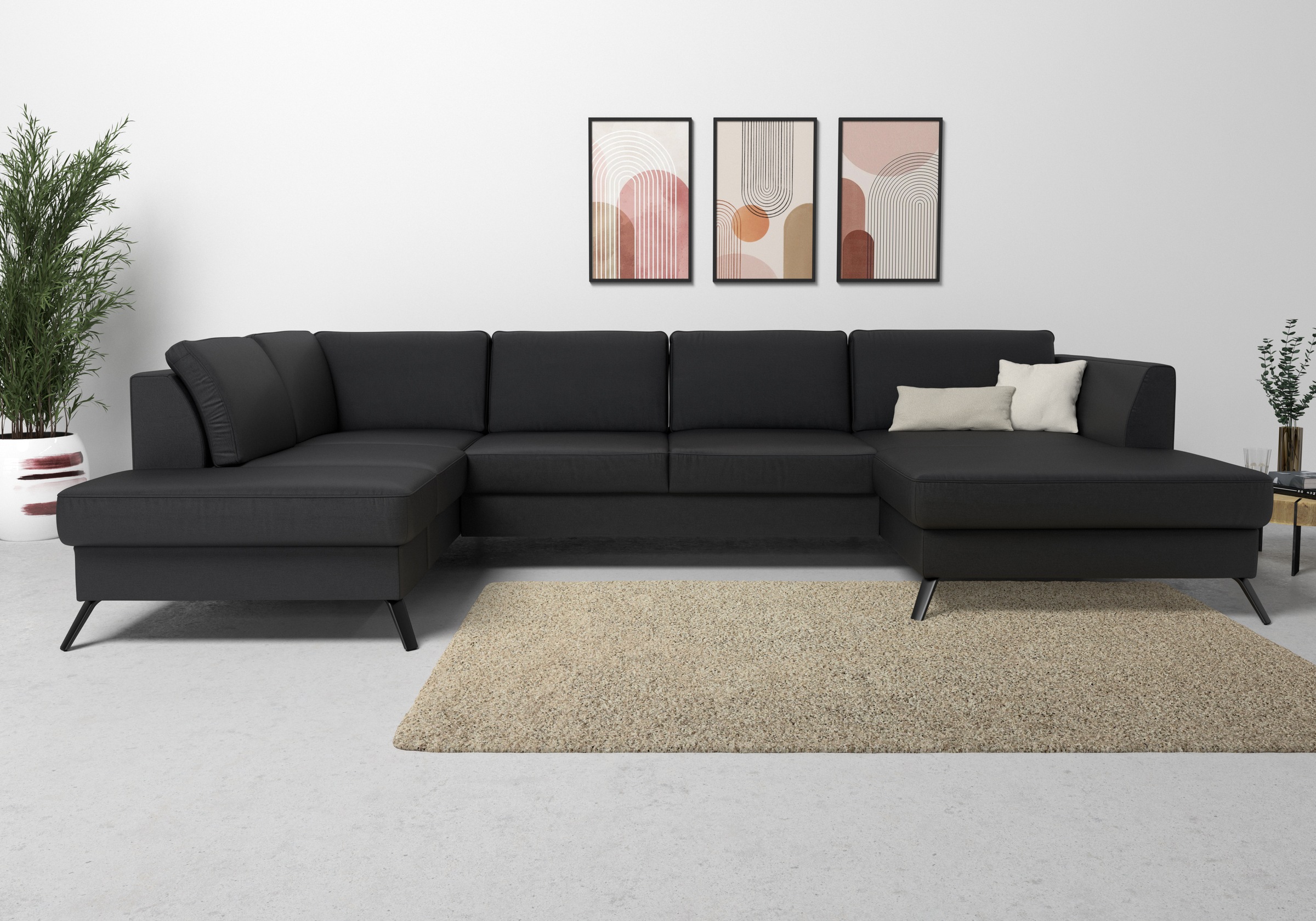 sit&more Wohnlandschaft »Olsen U-Form«, inklusive Sitztiefenverstellung, wahlweise mit Bettfunktion, 15cm hoch