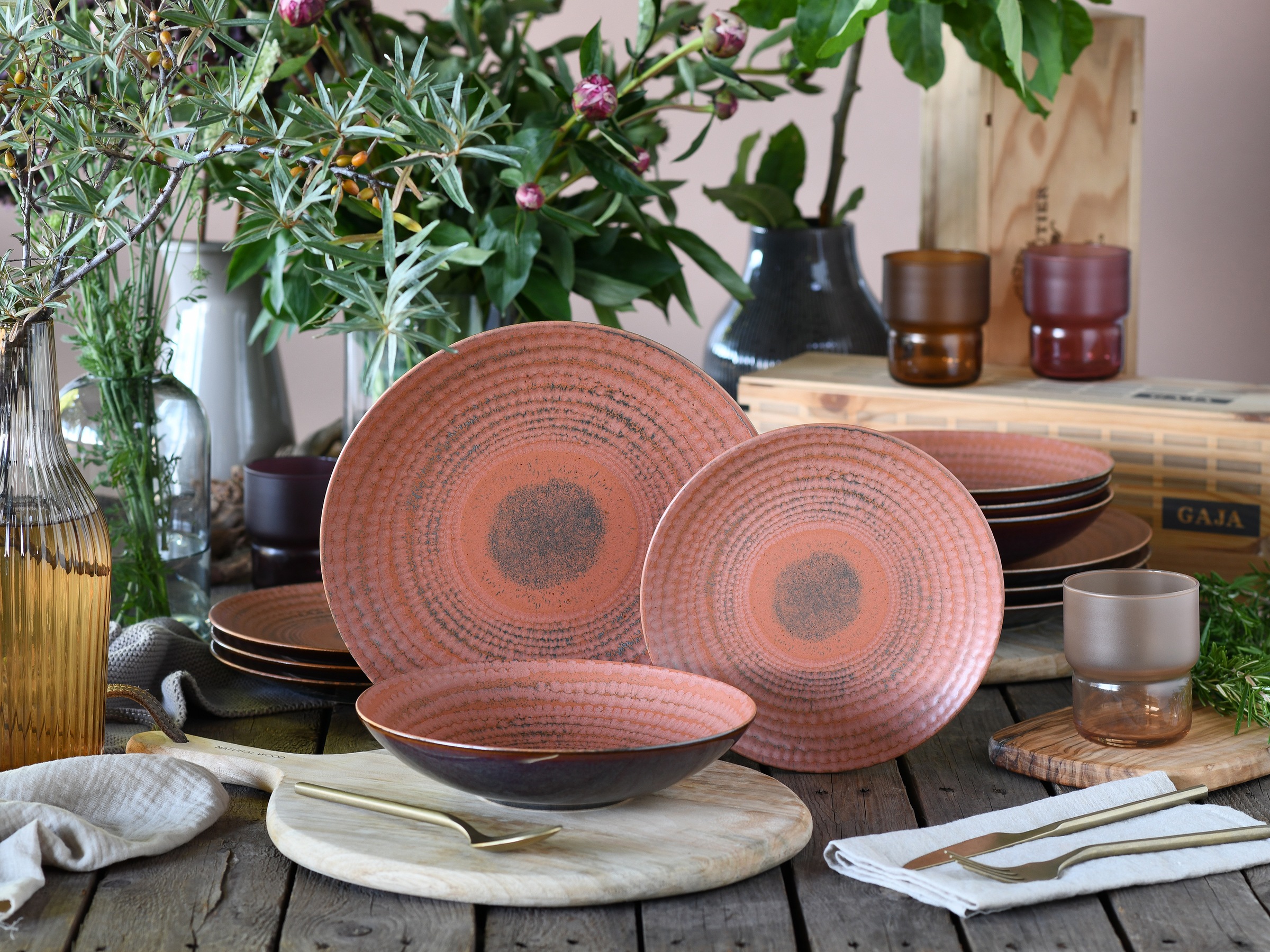 CreaTable Teller-Set »Neapel, Service 12-tlg.« Teller Set, Edles Tellerset, Vulkanoptik