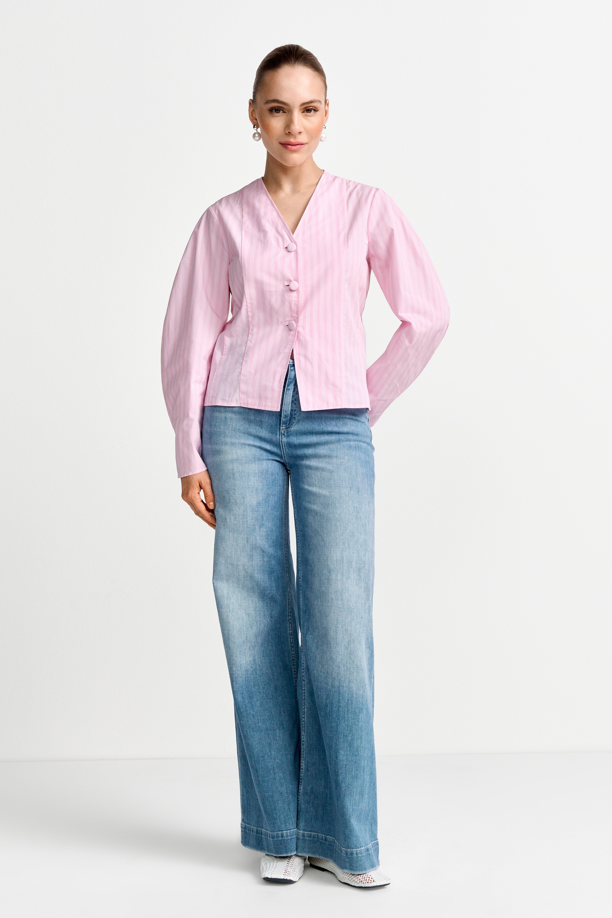 RICHROYAL Langarmbluse leicht tailliert, aus reiner Baumwolle