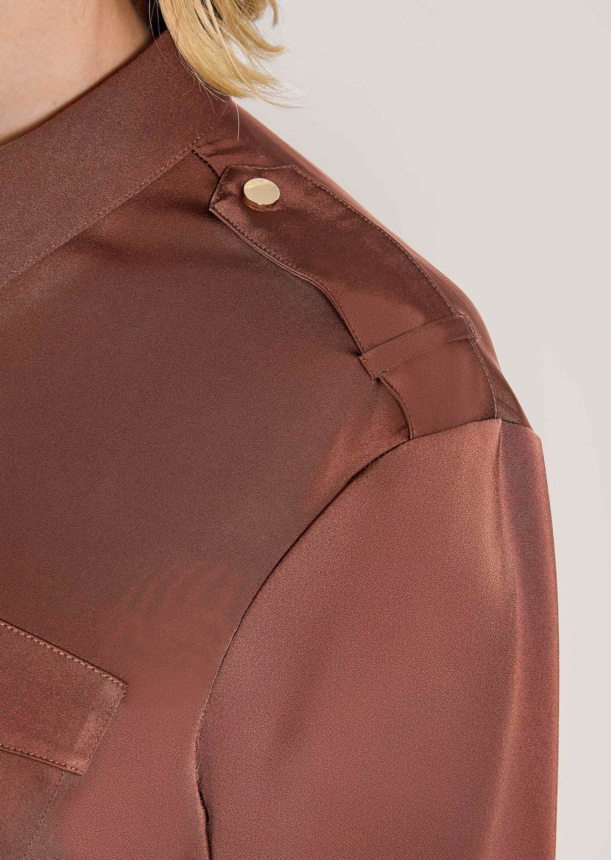 MADELEINE Hemdbluse »Hemdbluse Jerseybluse mit Brusttaschen« Hemdbluse mit aufgesetzter Brusttasche mit Klappe und Druckknopf und Zieriegel an der Schulter