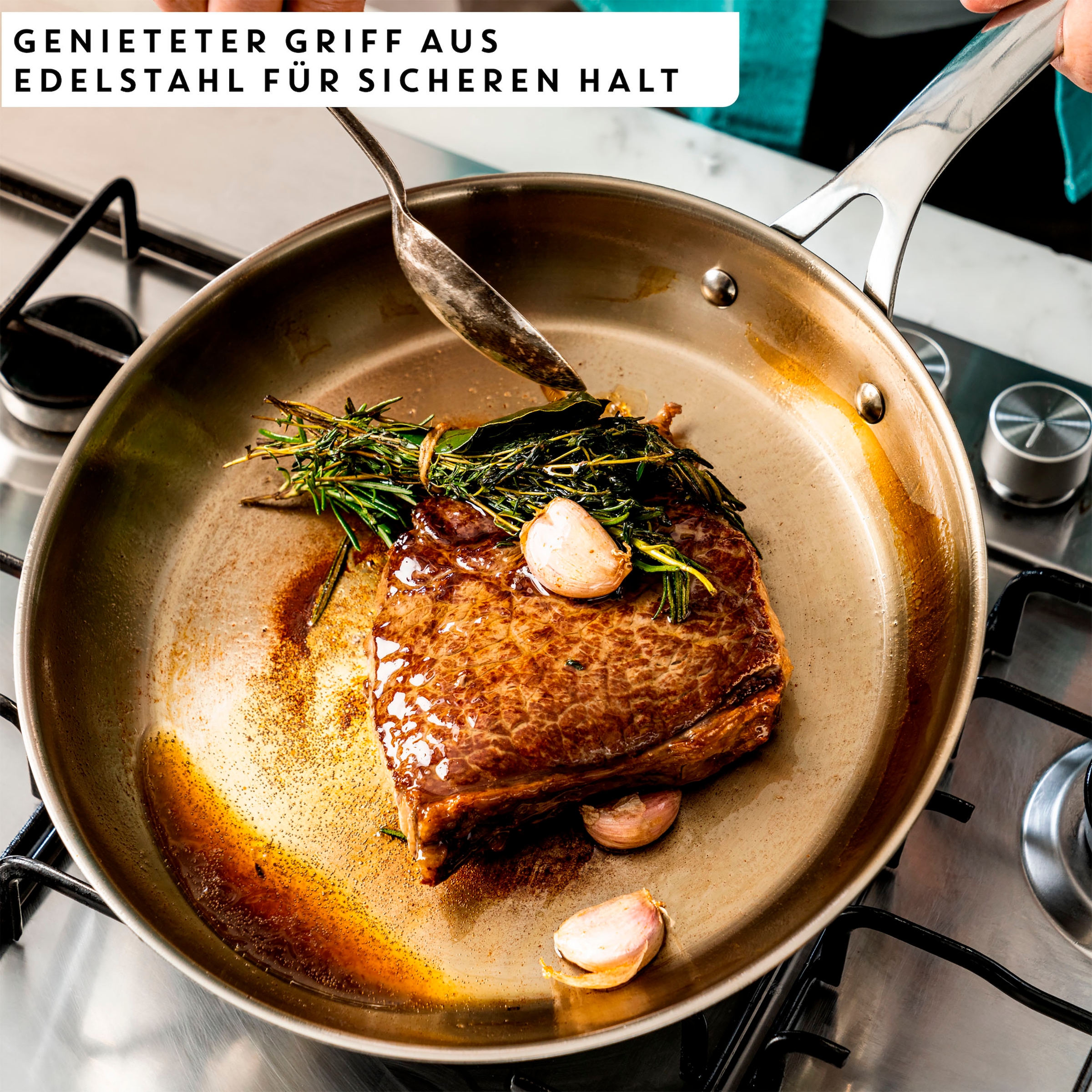 Tefal Bratpfanne »Jamie Oliver E31104 Cook Smart« Edelstahl 18/10 unbeschichteter Edelstahl, Thermo-Fusion, induktionsgeeignet