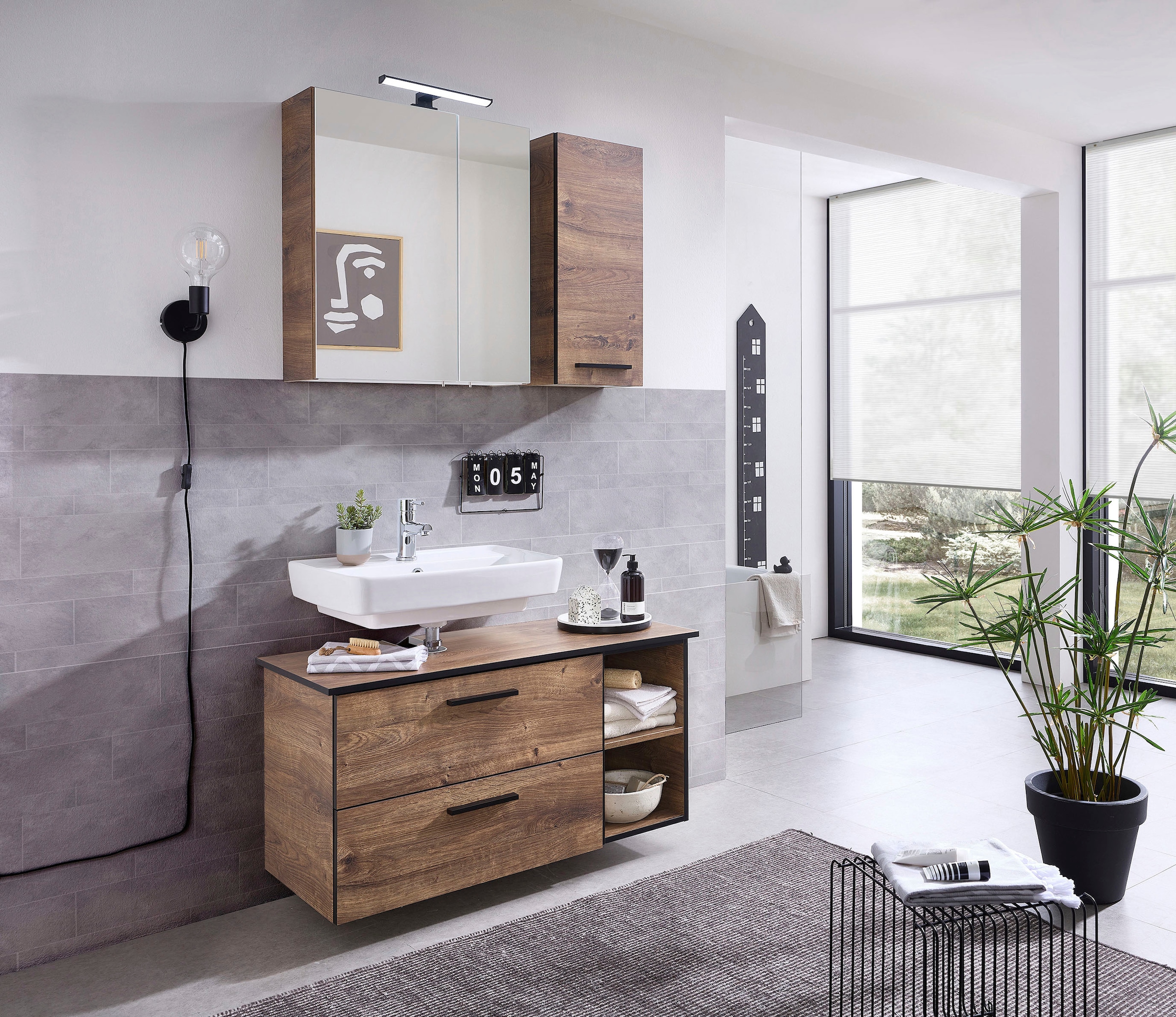 Saphir Unterschrank »Quickset 374 Badschrank mit 2 offenen Fächern, Unterschrankregal« Badezimmer-Regal, Eiche Ribbeck quer Nachbildung, 30 cm breit