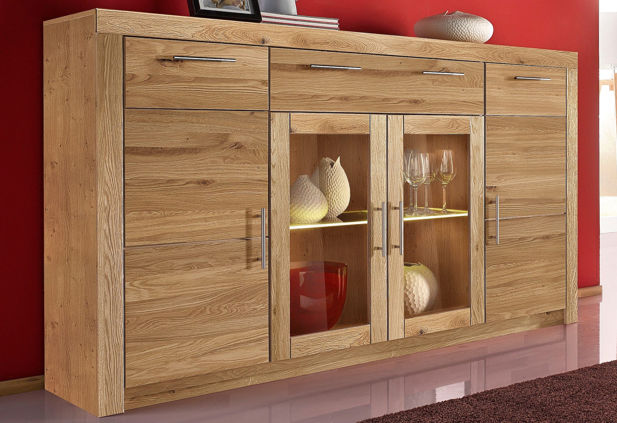 VOGL Möbelfabrik Highboard »Toronto«, opt. Glastüren, teilmassiv, Rahmenoptik, Made in Germany