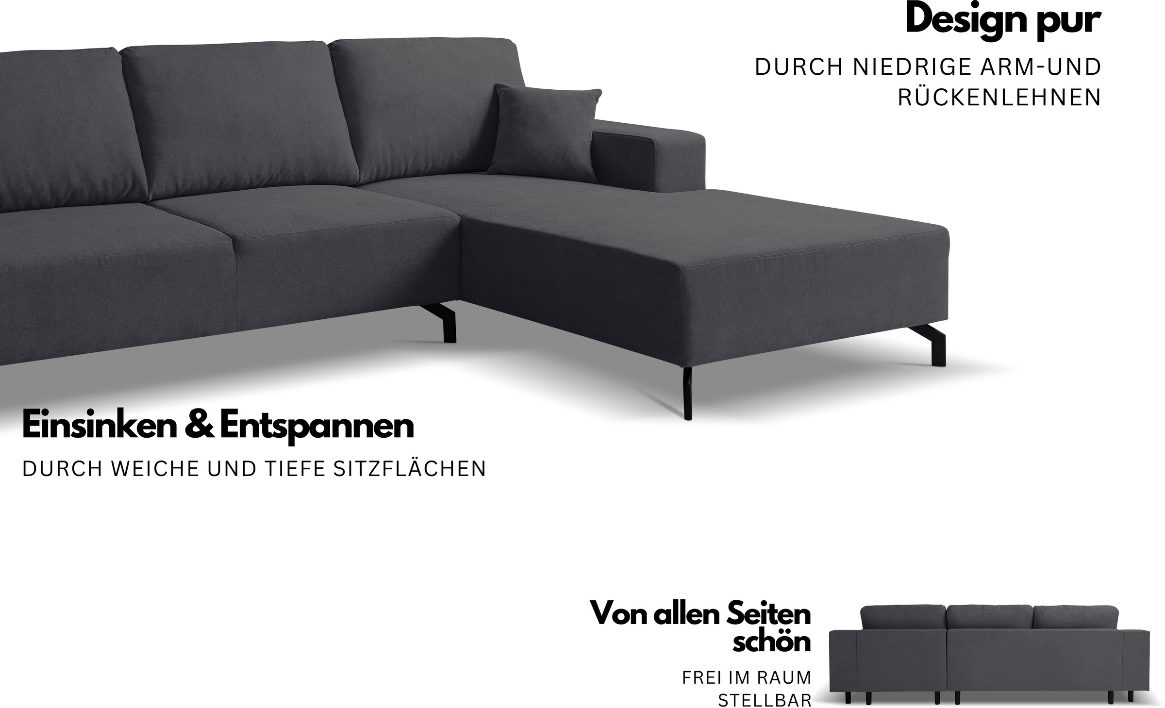 WERK2 Ecksofa »Fortuna modern und elegant, bequem, Breite 294cm, bodenfrei, L-Form« Moderne, elegante Polsterecke, Komfortpolsterung und losen Kissen.
