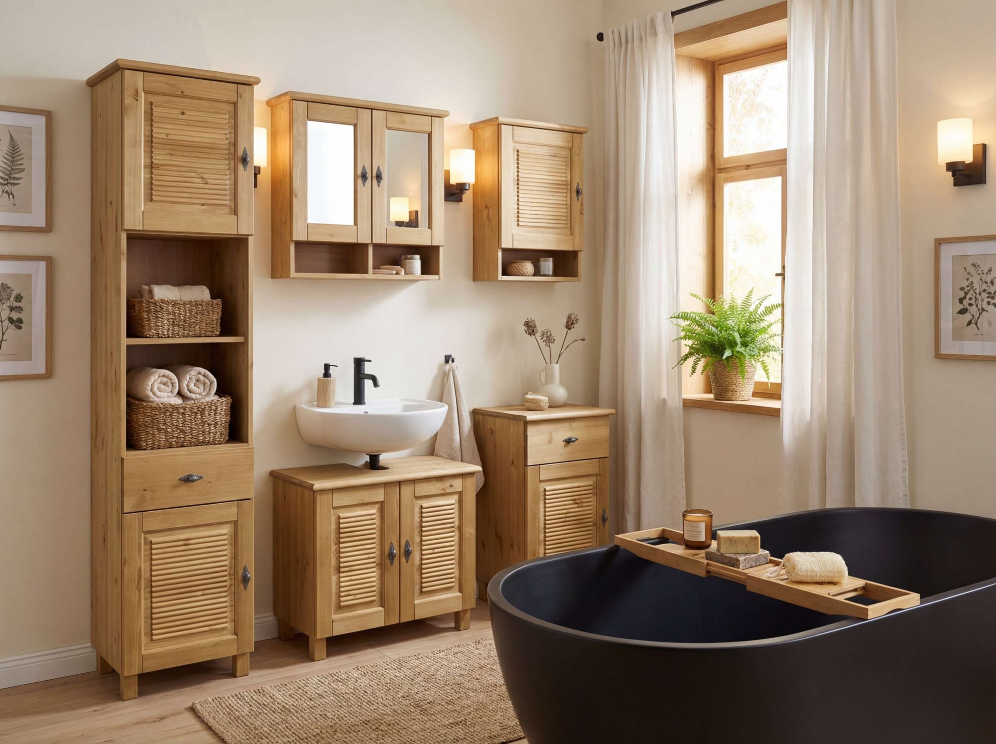 OTTO home Waschbeckenunterschrank »Rauna« aus massiver Kiefer, Breite 64 cm, Rillenoptik, made in EU