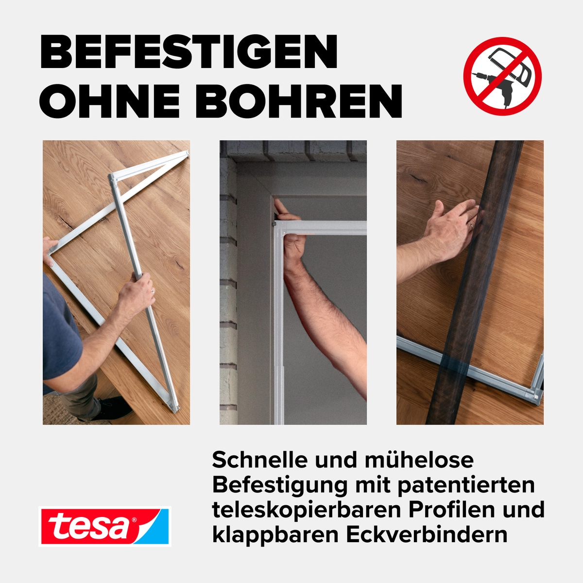 tesa Insektenschutz-Fensterrahmen »Insect Stop Falt Fliegengitter für Fenster - min 0,8 m bis max. 1,4 m«, Mückenschutz-verstellbarem Rahmen aus Aluminium-ohne bohren