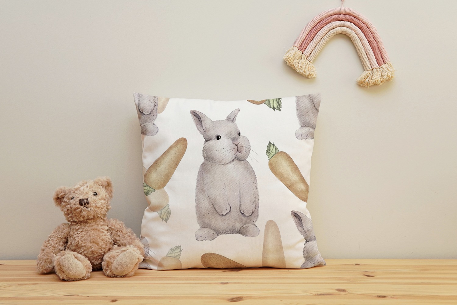queence Dekokissen »Hase und Karotte«, Kissenhülle mit HD Premium Druck, geruchsneutral, 40x40cm