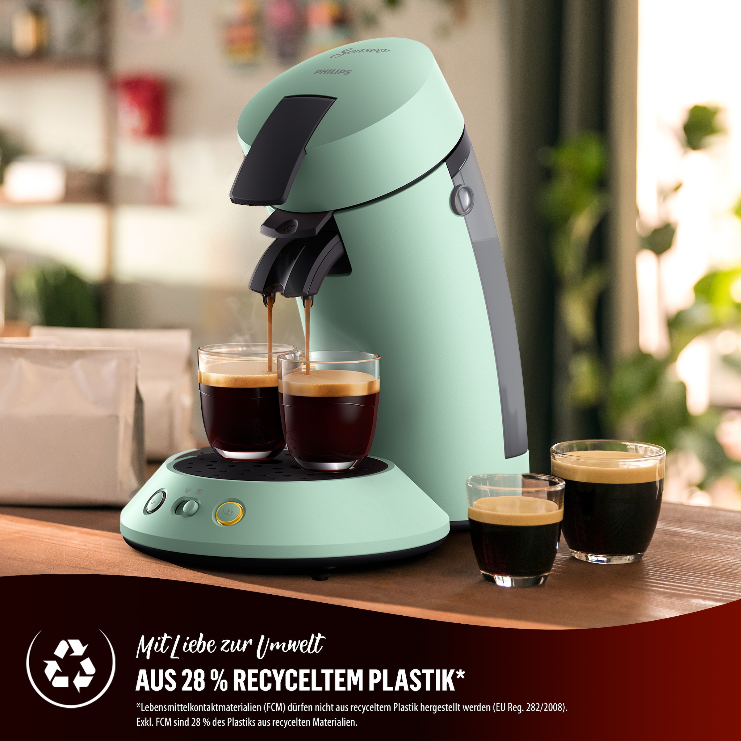 Philips Senseo Kaffeepadmaschine »Original Plus CSA210/60, mit zwei Kaffee-Einstellungen«, aus 28% rec. Plastik, inkl. Gratis-Zugabe (Wert 5 € UVP)