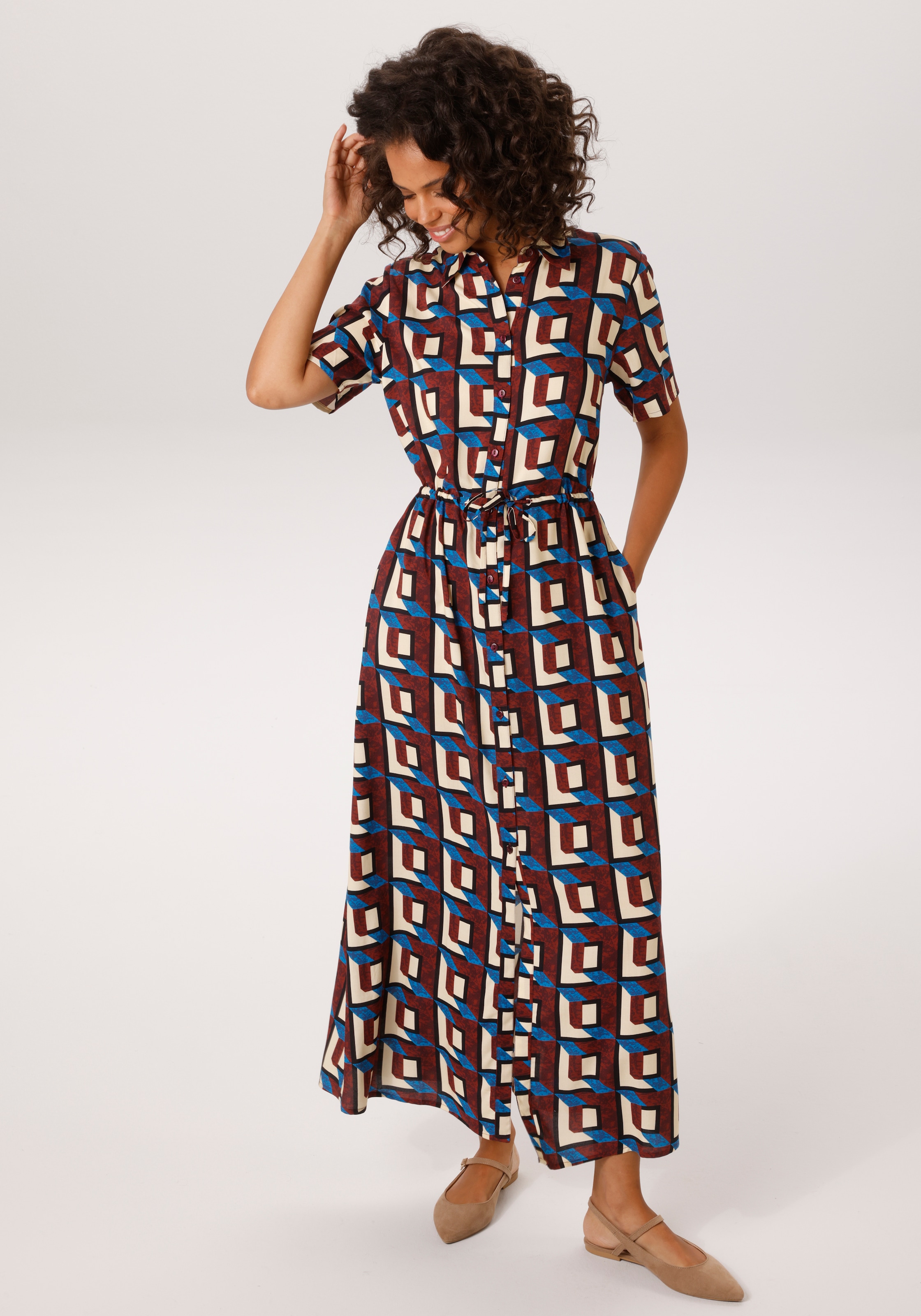 Aniston CASUAL Sommerkleid Eingrifftaschen mit trendfarbenem, grafischen Druck - NEUE KOLLEKTION