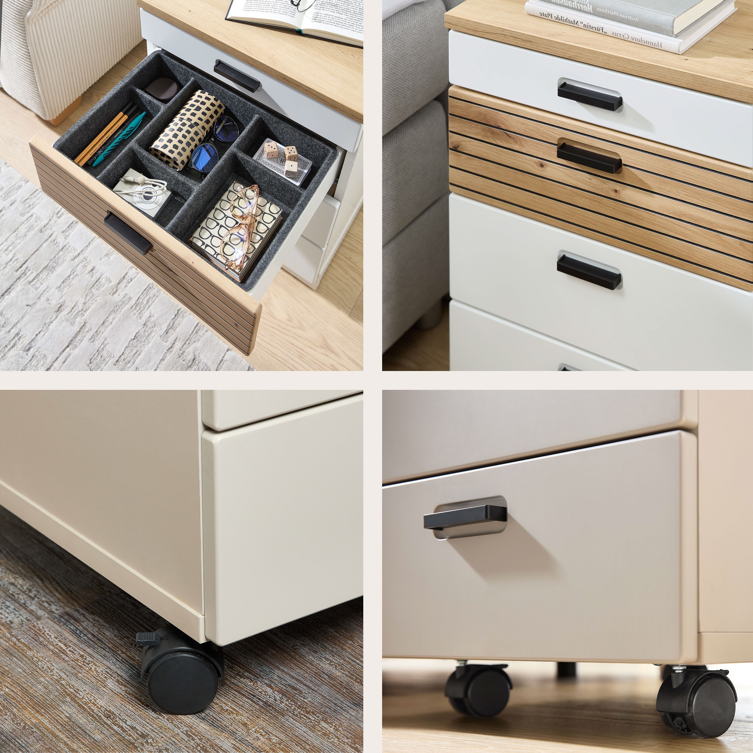 Innostyle Rollcontainer »Rollcontainer Glenn, 45 x 66 x 55 cm (B/H/T)« 1 Stk. tlg. inkl. Filzeinlage, 4 Rollen(2 mit Bremsen) oder Sockel, SK Soft-Close