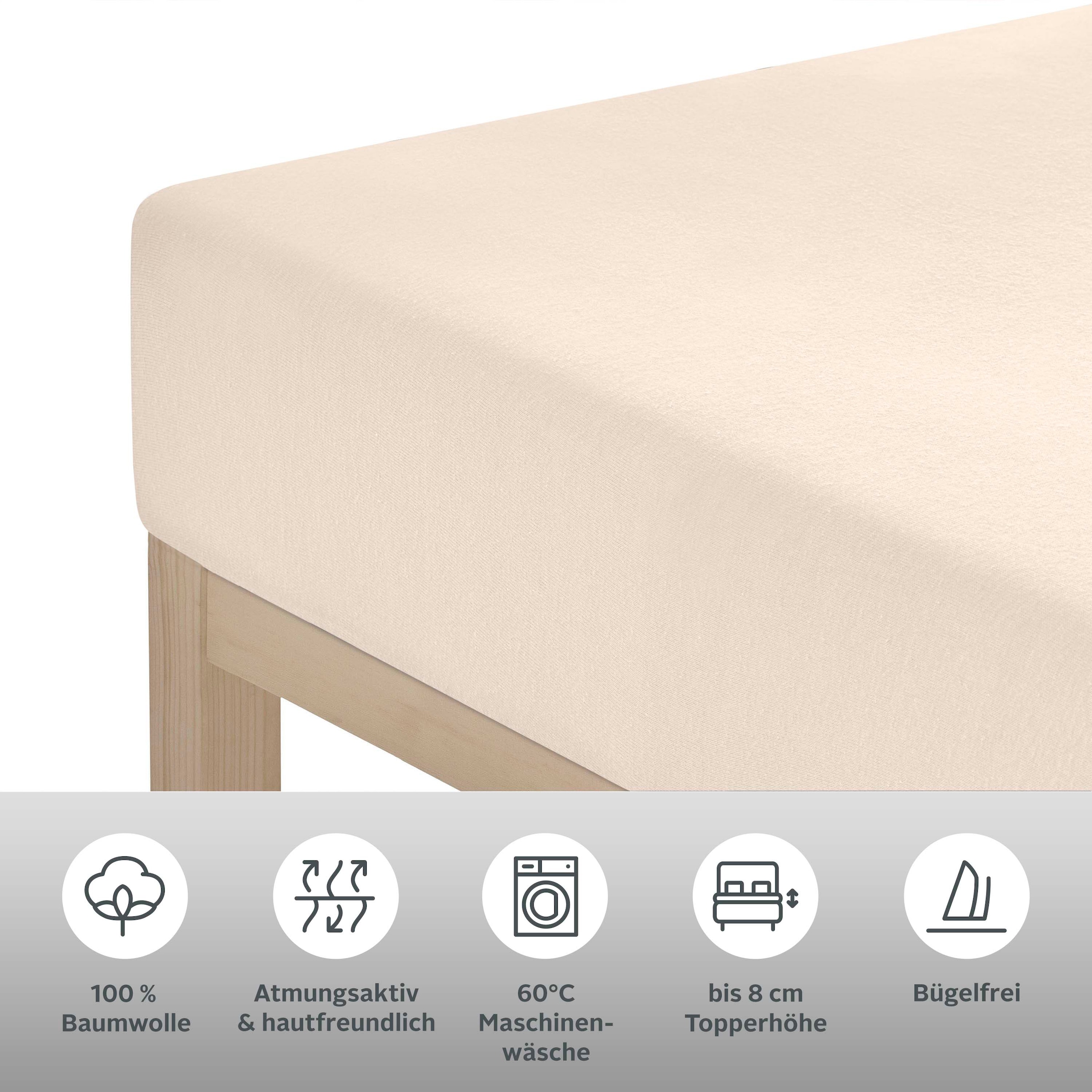 my home Spannbettlaken »Litschi«, für Topper auf Boxspringbetten geeignet, Bettlaken aus 100% reiner Baumwolle, Topper Spannbettlaken aus Jersey mit Gummizug, Made in Green zertifiziert