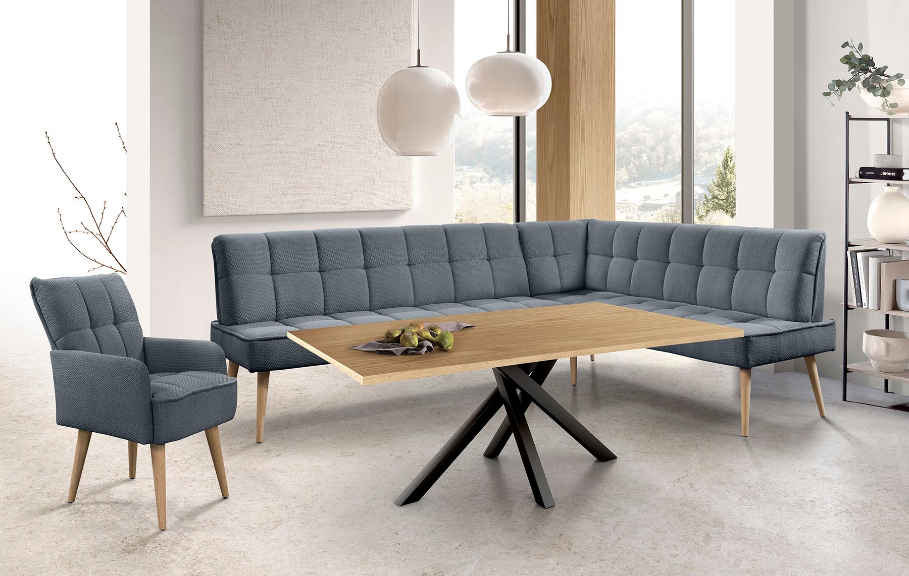 exxpo - sofa fashion Eckbank »Latte« moderne Sitz- und Rückensteppung, bequem und elegant, hoher Holzfuß